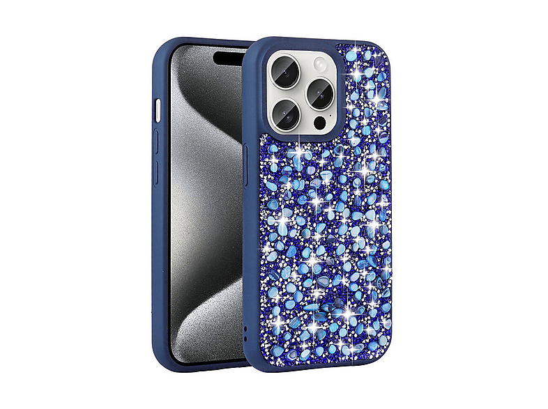 LOPARD iPhone 15 Pro Uyumlu Parlak Taşlı Tasarım Linea Kapak Telefon Kılıfı Lacivert