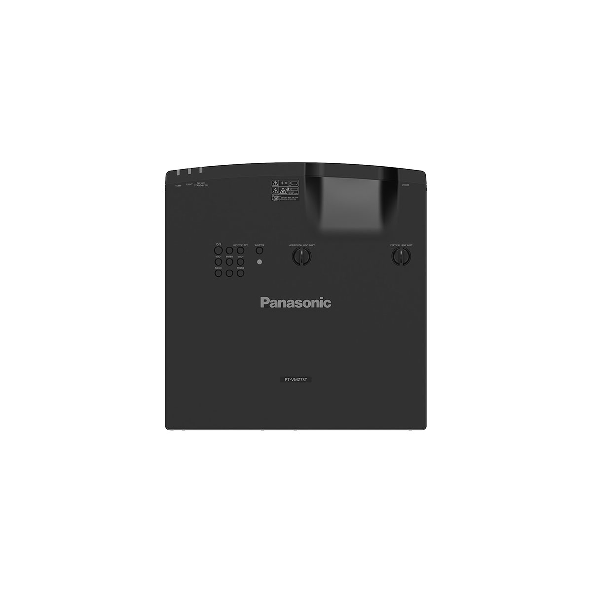 Proiettore Panasonic nero con pulsanti di controllo ed etichette.