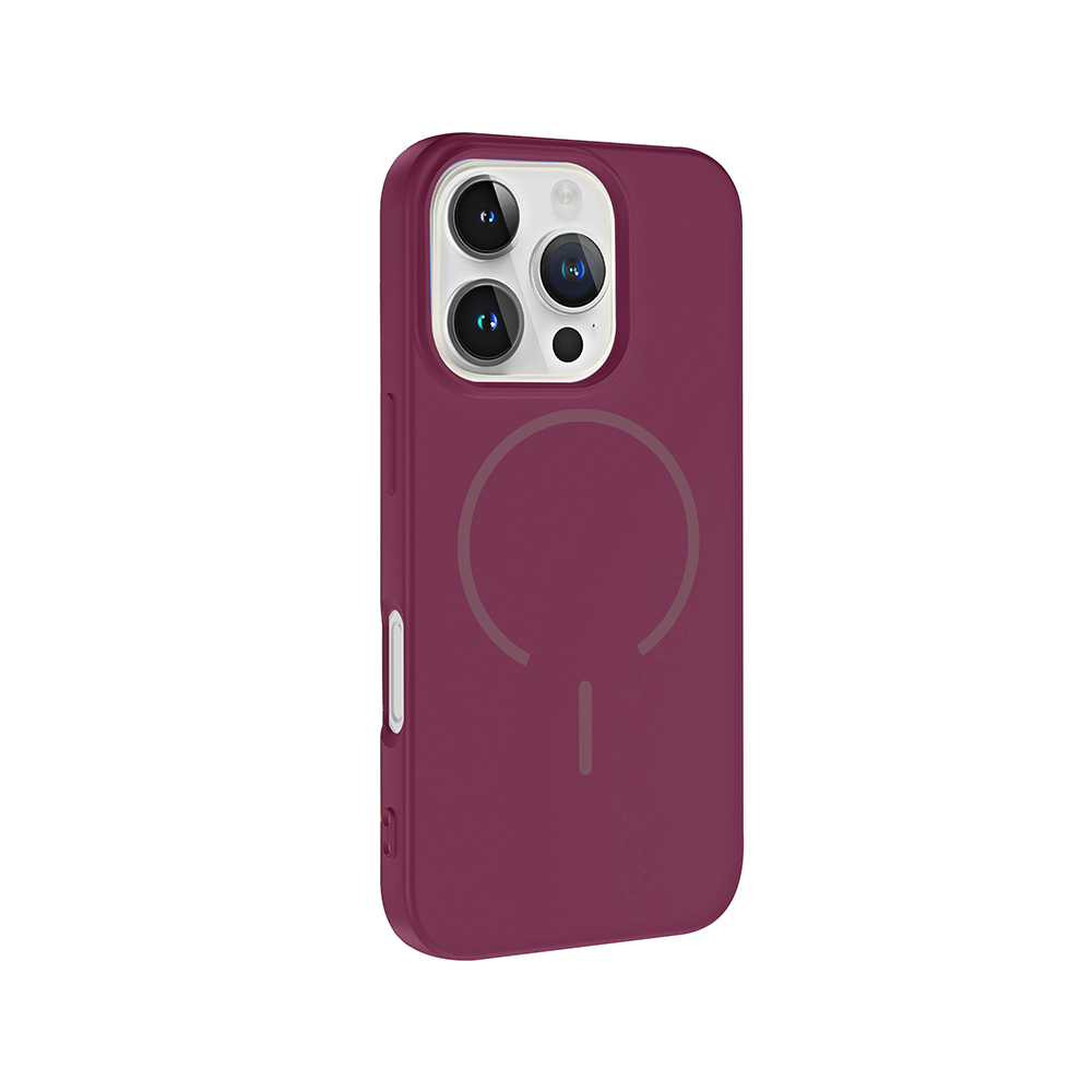 Koyu kırmızı telefon kılıfı, kamera kesimi ve manyetik halkası.