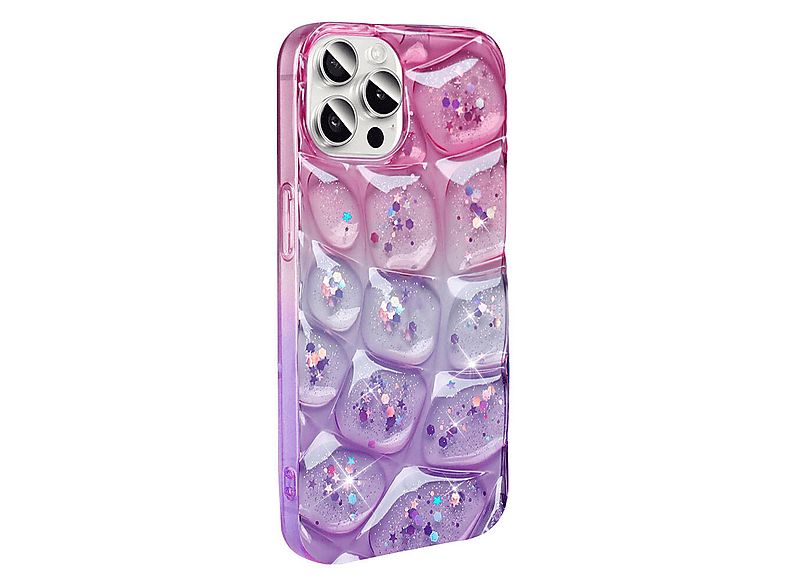 LOPARD iPhone 14 Pro Max Uyumlu Simli 3D Desenli Hacar Kapak Telefon Kılıfı Pembe-Mor