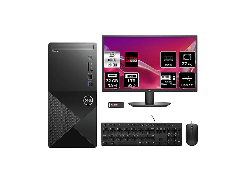 DELL Vostro 3030MT RX550 4GB 27" N6004VDT3030MTP966 PER4 Bellek Intel Core i5-12400 32 GB RAM 1 TB SSD FreeDOS Masaüstü Bilgisayar