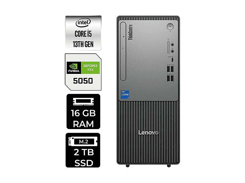 LENOVO ThinkCentre Neo 50T RTX5050 8GB 12UB000BTRP543 PER4 Bellek Intel Core i5-13400 16 GB RAM 2 TB SSD FreeDOS Masaüstü Bilgisayar