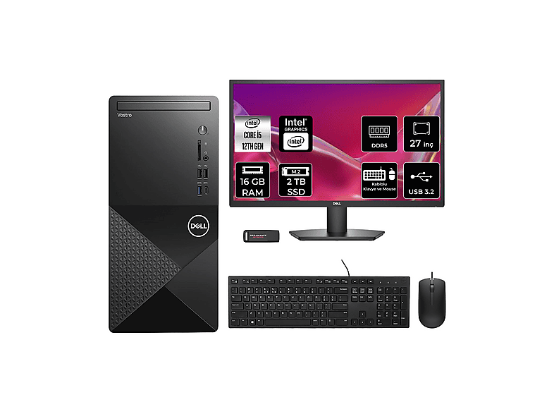 DELL Vostro 3030MT 27" N6004VDT3030MTP903 PER4 Bellek Intel Core i5-12400 16 GB RAM 2 TB SSD FreeDOS Masaüstü Bilgisayar