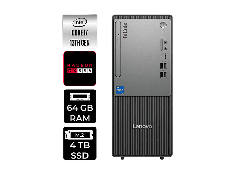 LENOVO ThinkCentre Neo 50T RX550 4GB 12UB000HTRP376 PER4 Bellek Intel Core i7-13700 64 GB RAM 4 TB SSD FreeDOS Masaüstü Bilgisayar