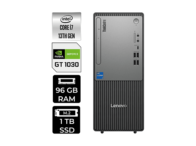 LENOVO ThinkCentre Neo 50T GT1030 4GB 12UB000HTRP438 PER4 Bellek Intel Core i7-13700 96 GB RAM 1 TB SSD FreeDOS Masaüstü Bilgisayar