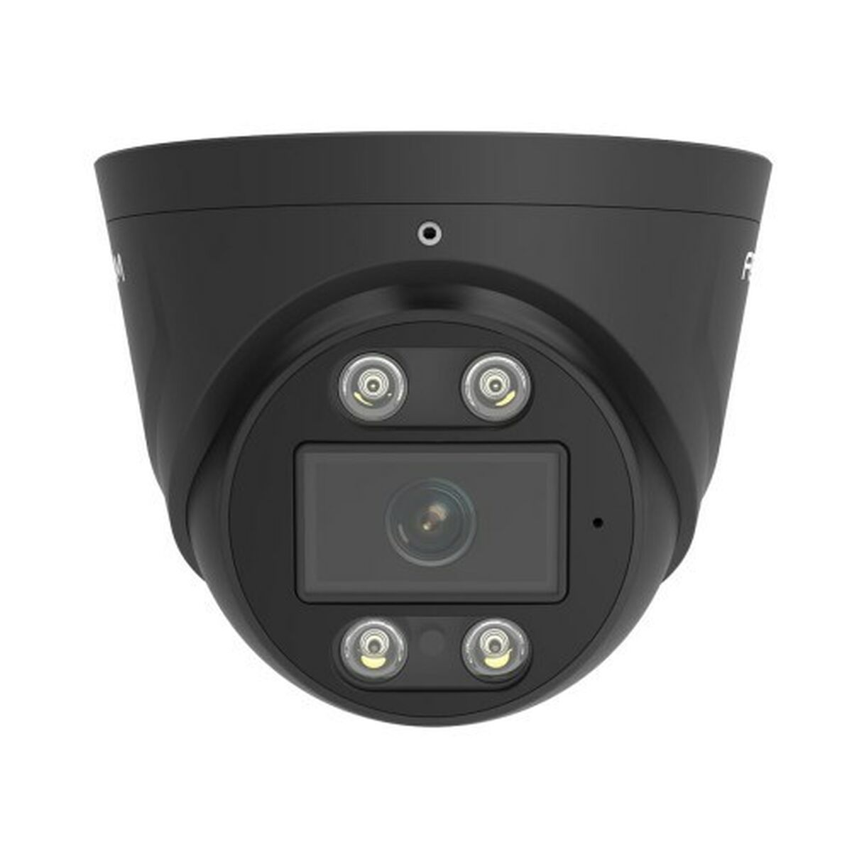 A black security camera with a lens and four IR LEDs.