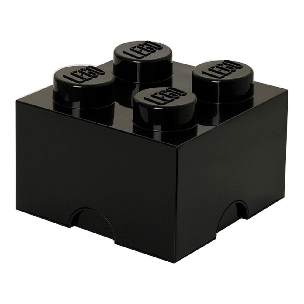 Scatola portaoggetti nera a mattoncino LEGO con quattro perni.