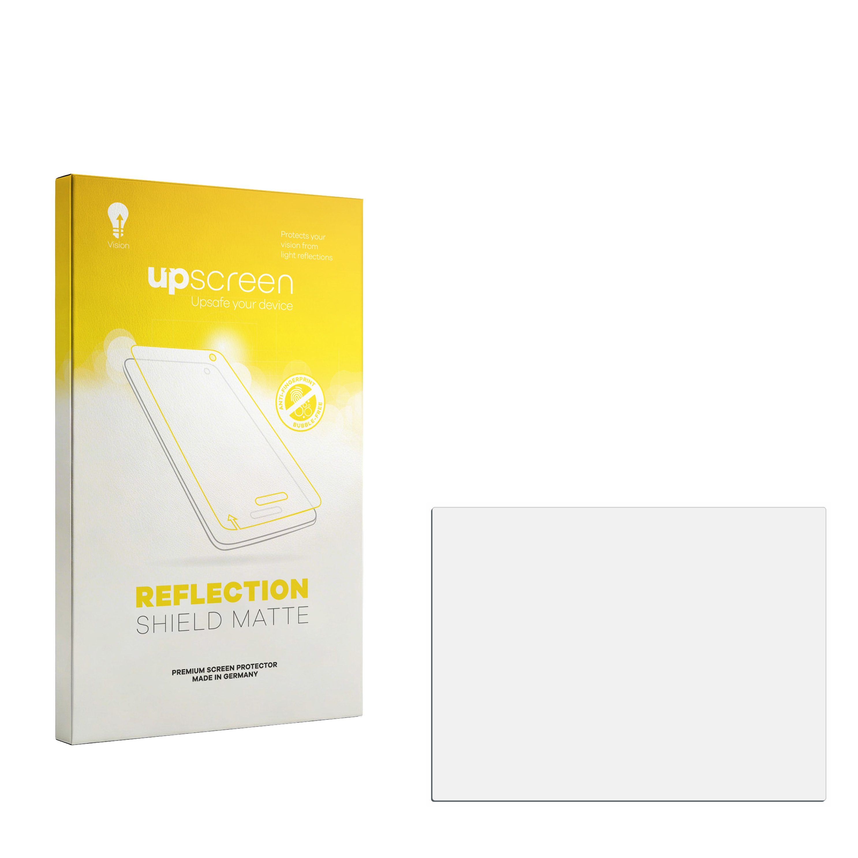 Verpackung für einen matten Displayschutz mit Aufdruck. Daneben ein weißes Rechteck.