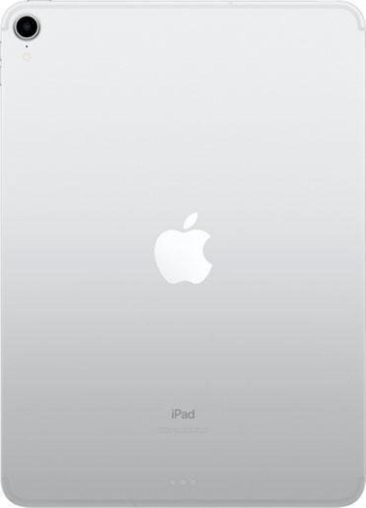 Rückseite eines silbernen iPads mit Apple-Logo und "iPad"-Schriftzug.