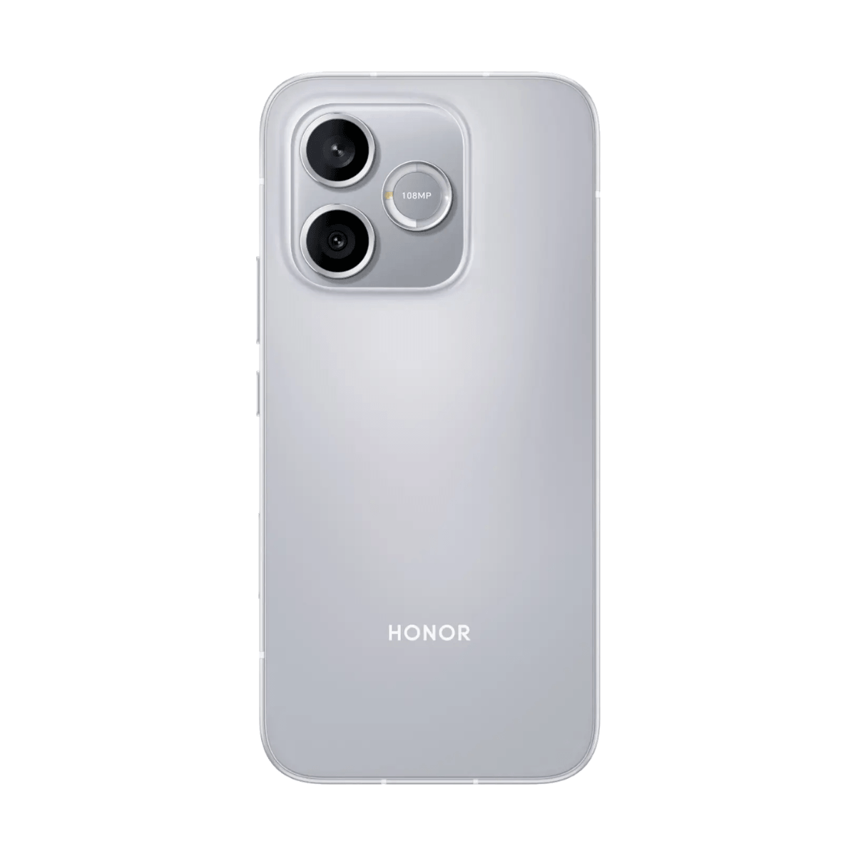 Rückseite eines silbernen Honor-Smartphones mit 108MP-Kamera.