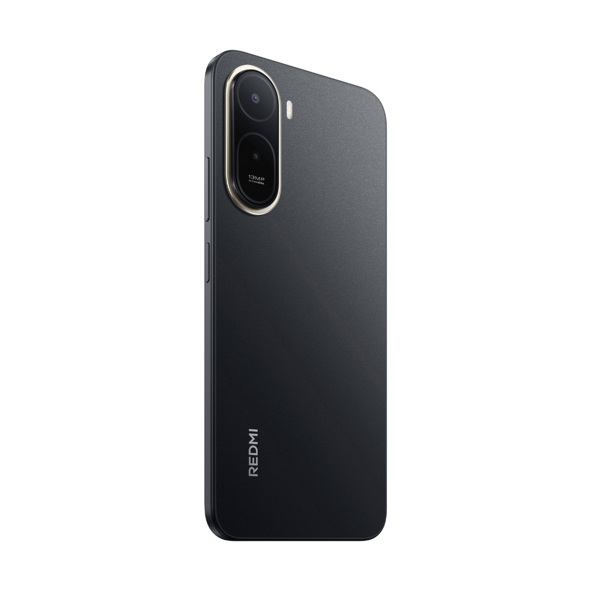 Ciemnoszary smartfon Redmi pokazany z tyłu z podwójnymi aparatami i logo.