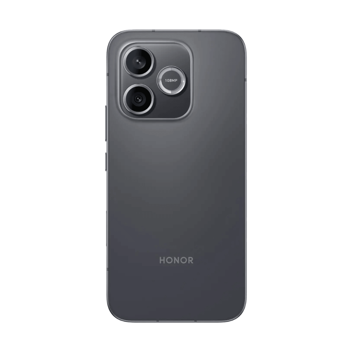 Rückseite eines grauen Smartphones mit drei Kameras und 108MP-Aufdruck.