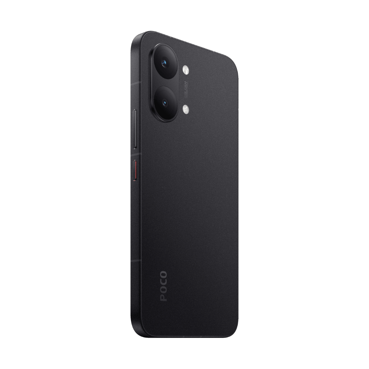 Czarny smartfon z podwójnym aparatem i logo POCO.