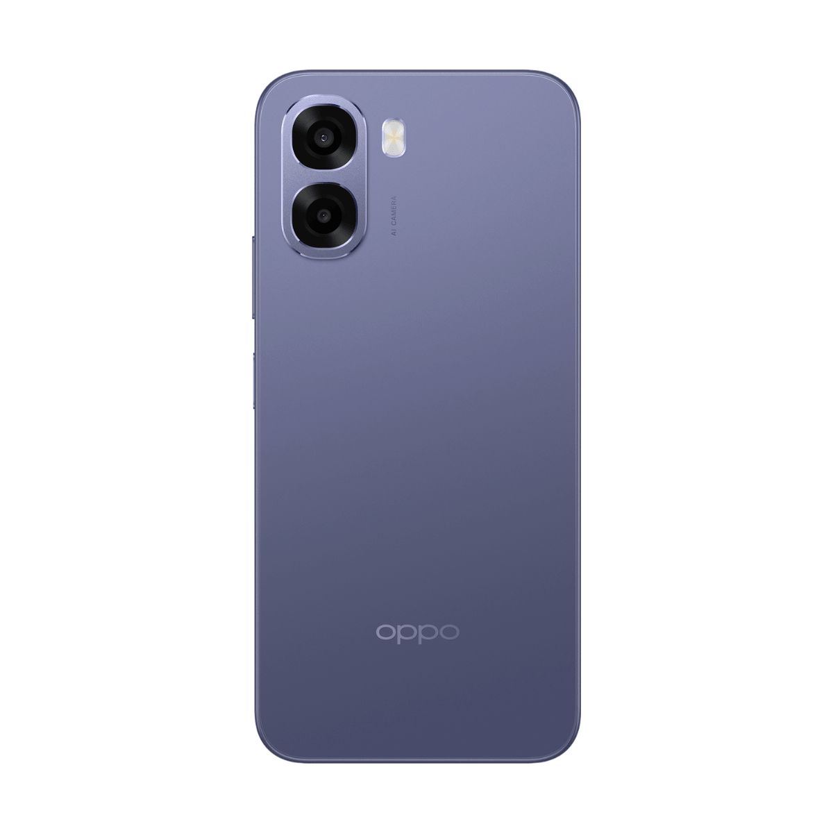 Retro di uno smartphone viola con doppia fotocamera e logo OPPO.