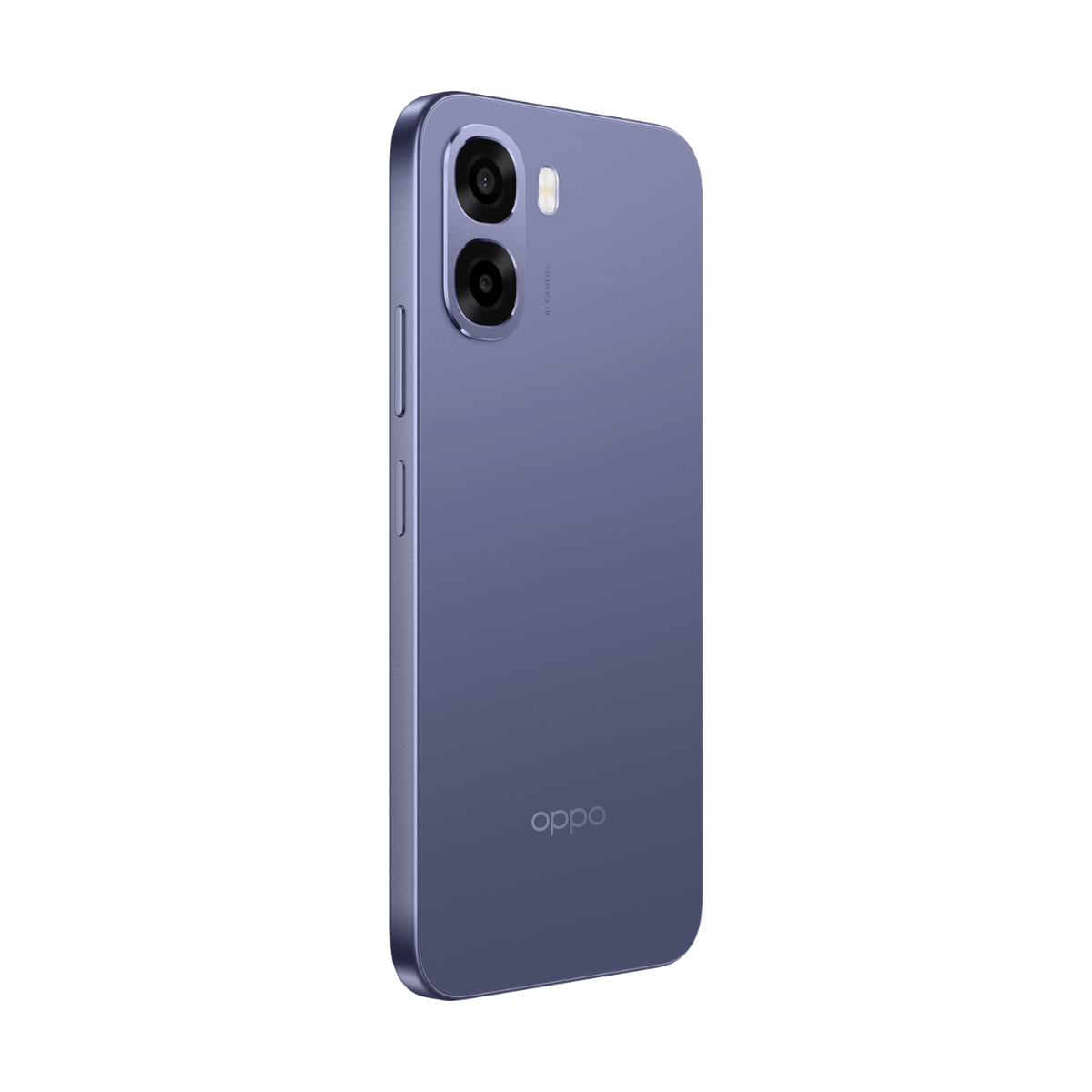Uno smartphone viola con due fotocamere e il logo OPPO sul retro.
