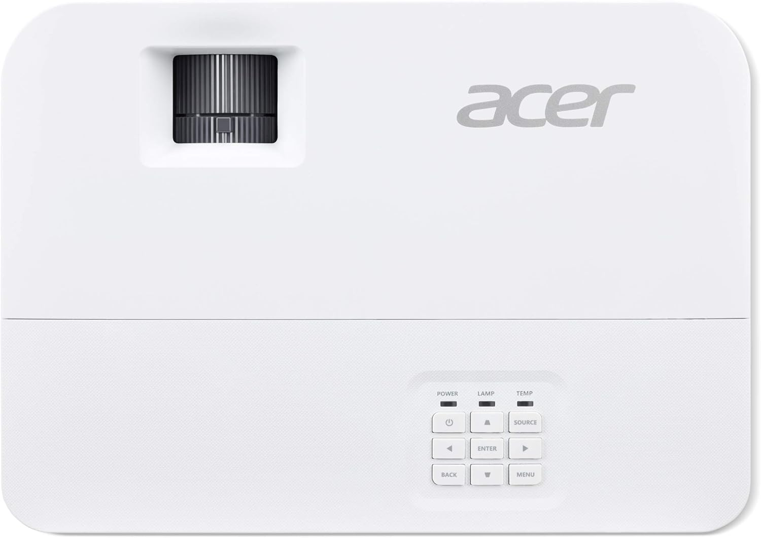 Un proiettore Acer bianco con apertura lente e pannello di controllo.