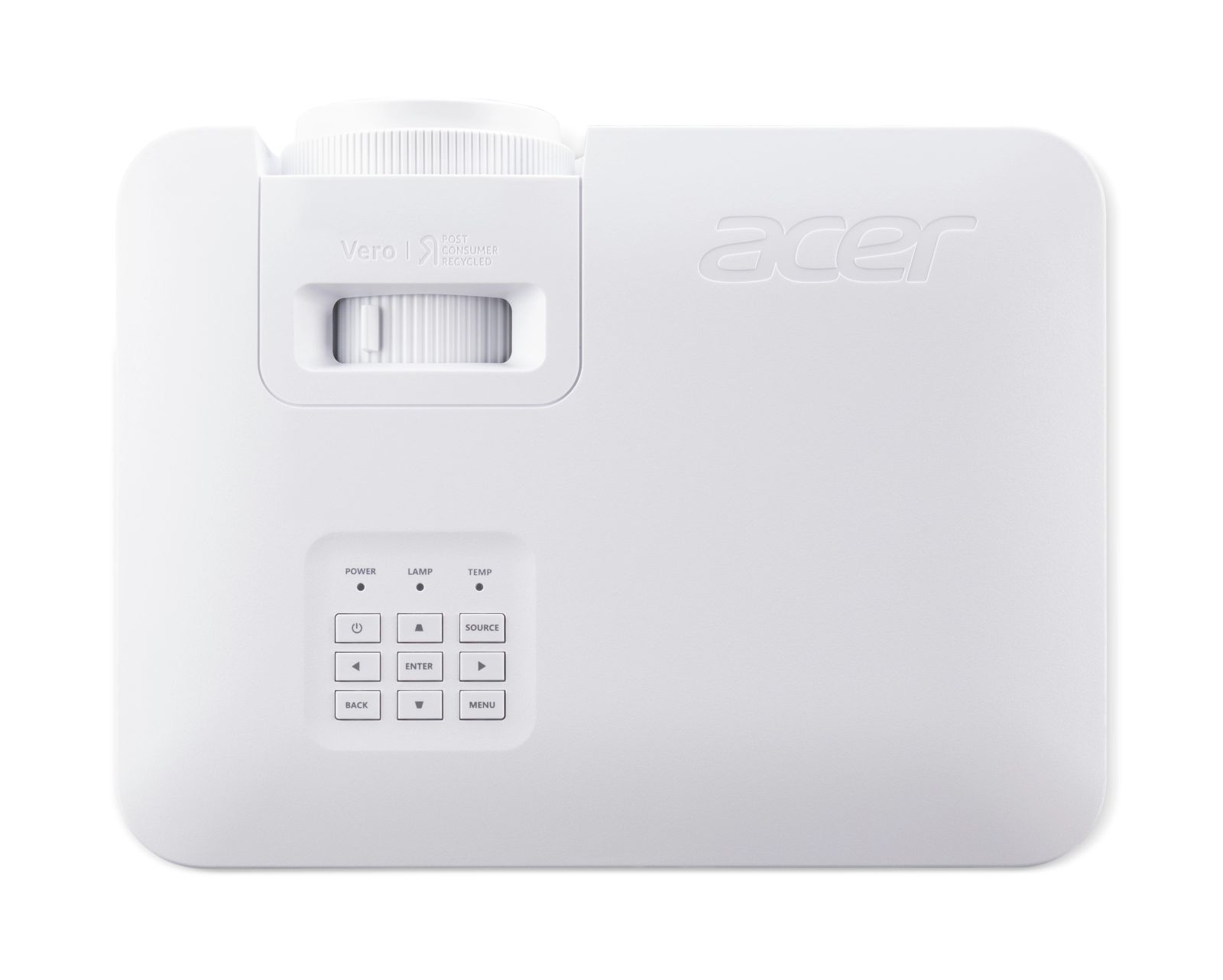 Ein weißer Acer-Projektor mit Fokusrad und Bedientasten.