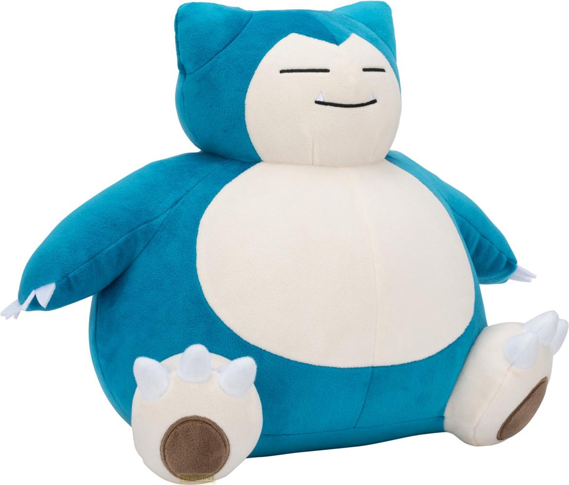 Uno Snorlax di peluche blu con pancia color crema è seduto dritto.