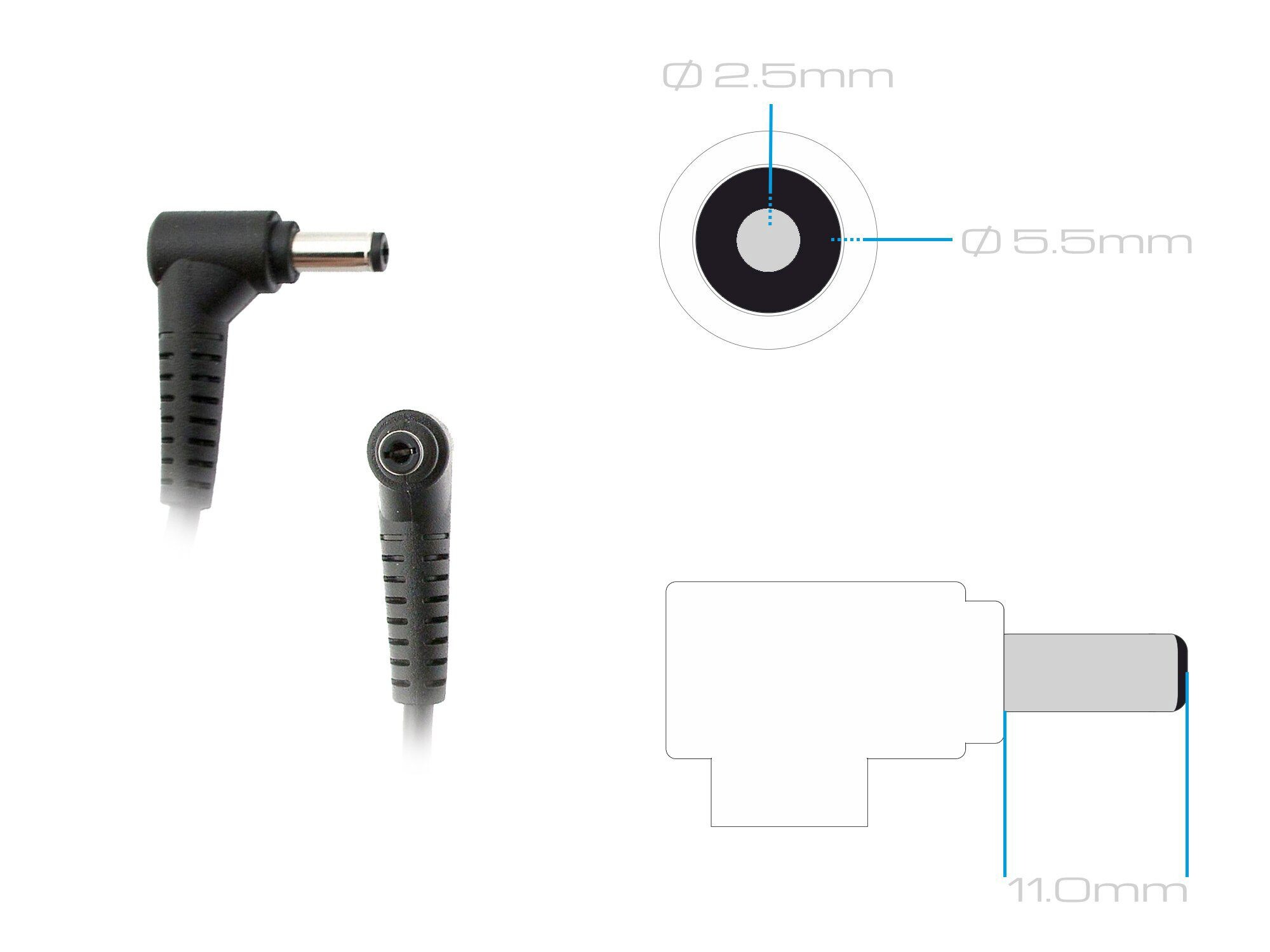 Gerätestecker mit Maßen und schematischer Darstellung.
