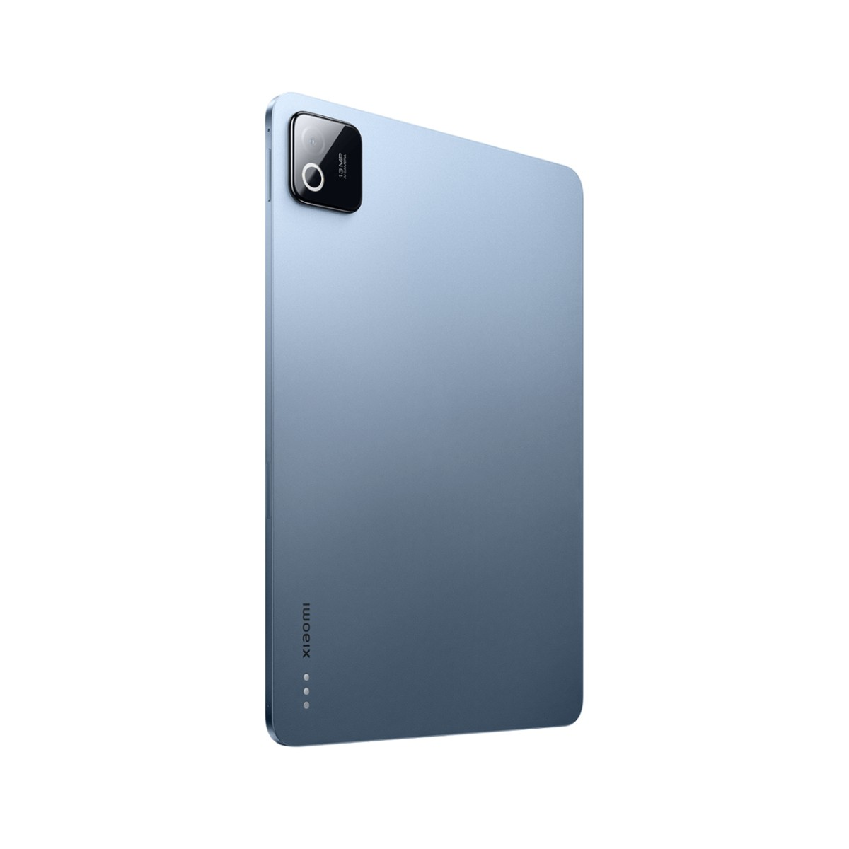 Ein blaues Xiaomi-Tablet wird von hinten mit einem Kameramodul und dem Xiaomi-Logo gezeigt.