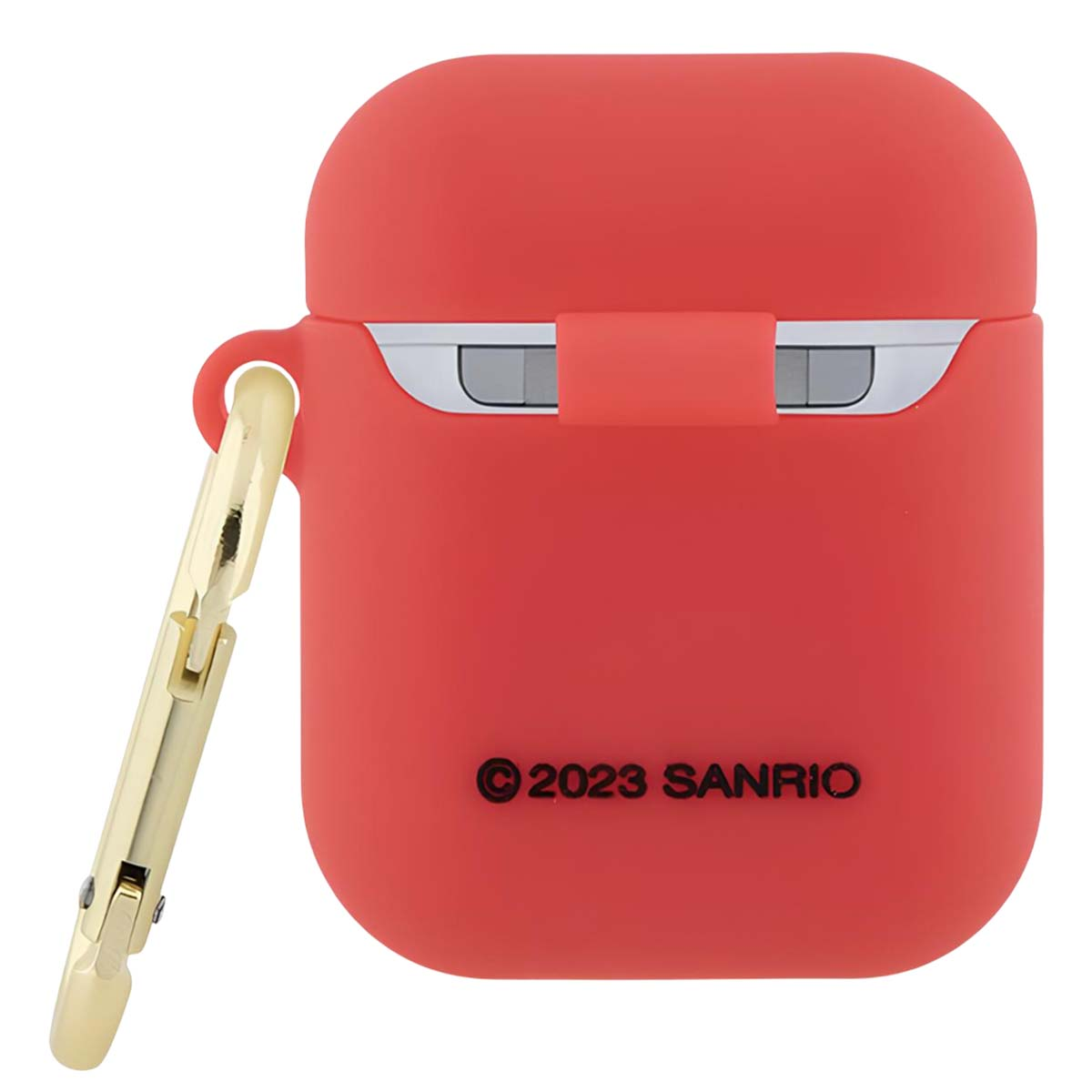 Custodia rossa con moschettone dorato e logo Sanrio 2023.