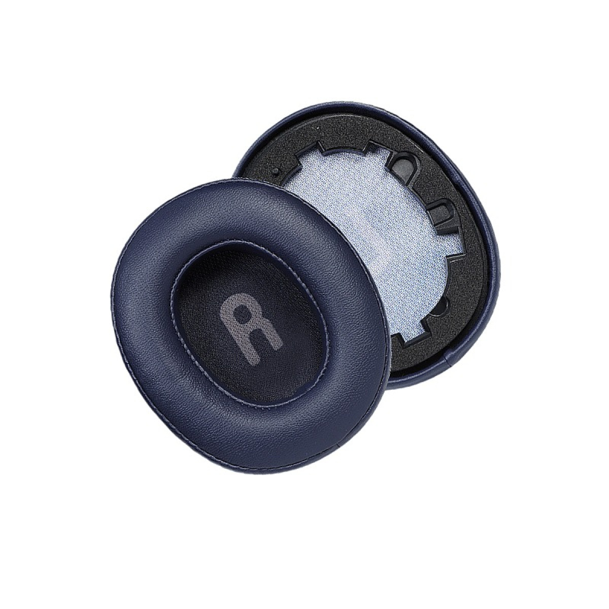 Cuscinetti auricolari blu scuro in pelle con simbolo "R".