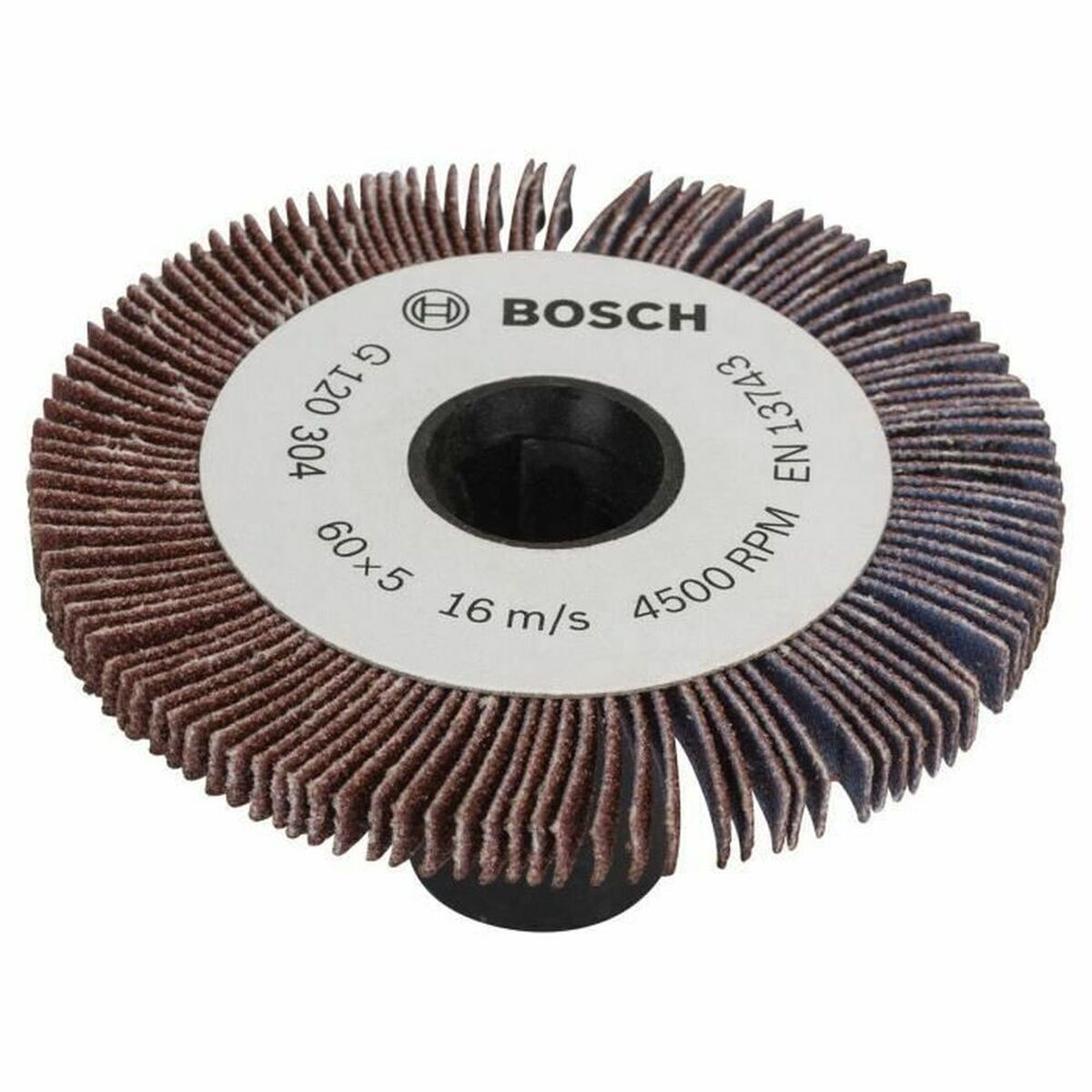 Bosch lamellenschijf met G120 304 grit, afmeting 60x5, 16 m/s, 4500 RPM.