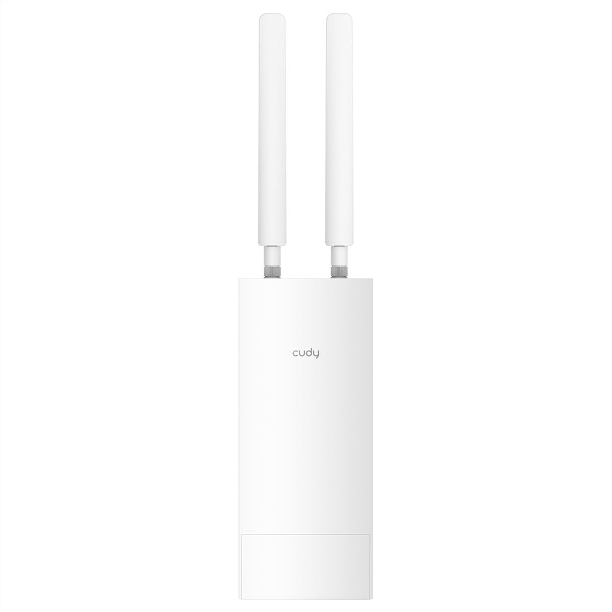 Ein weißer WLAN-Router mit zwei Antennen und dem Cudy-Logo.