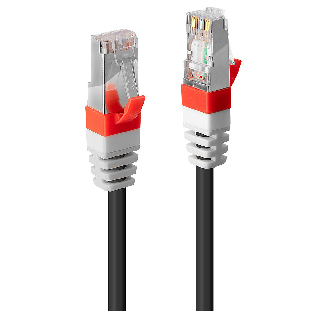 Due cavi Ethernet con connettori trasparenti, accenti rossi e bianchi.