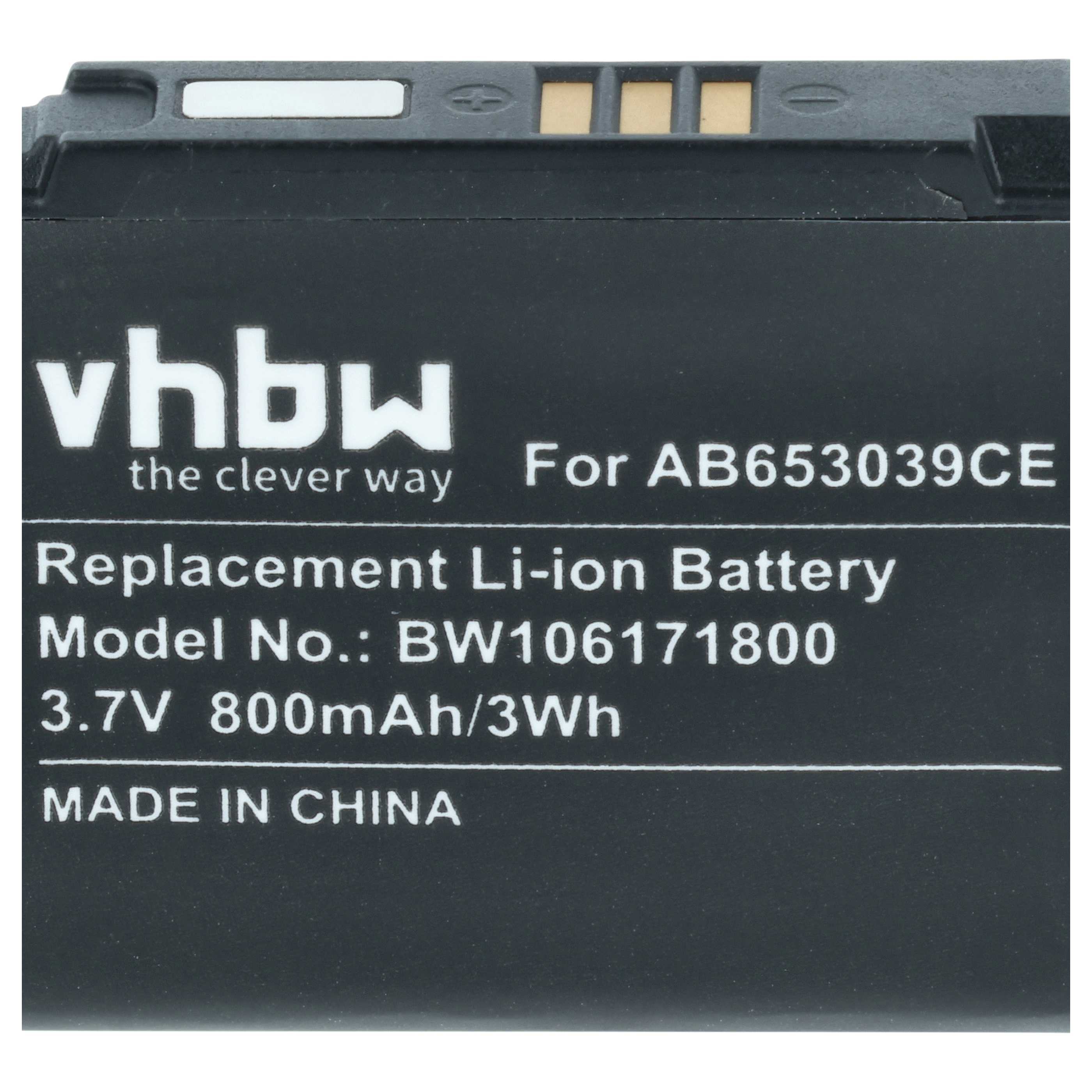 Schwarzer Li-Ionen-Akku mit weißer Beschriftung: vhbw, Made in China.