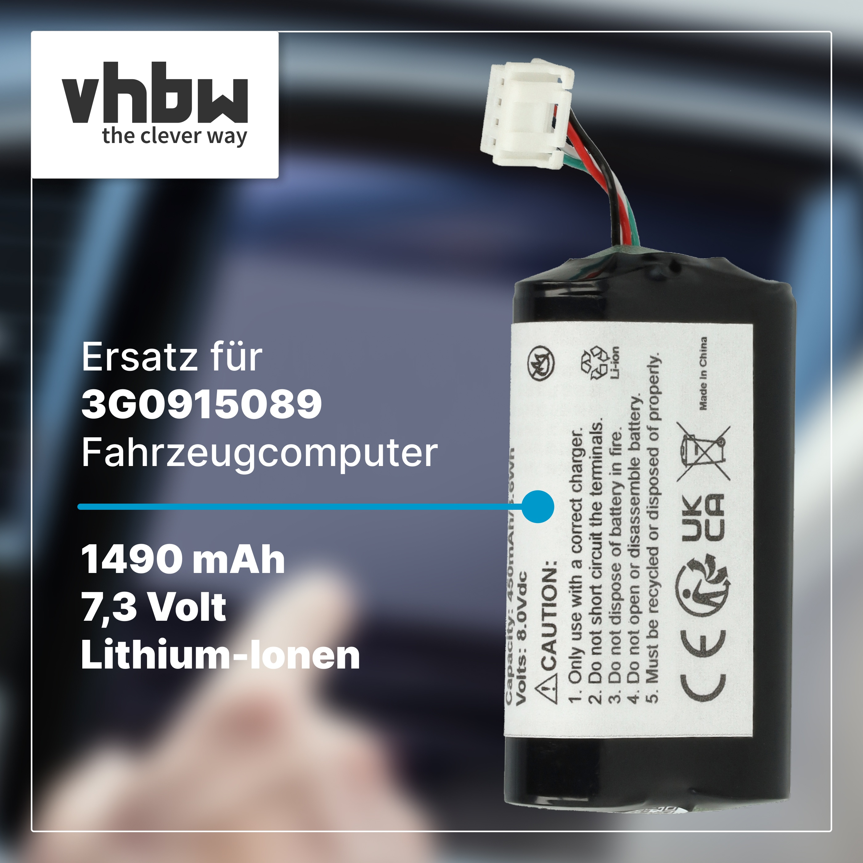 vhbw Lithium-Ionen Akku 1490 mAh, 7,3 Volt für Fahrzeugcomputer.