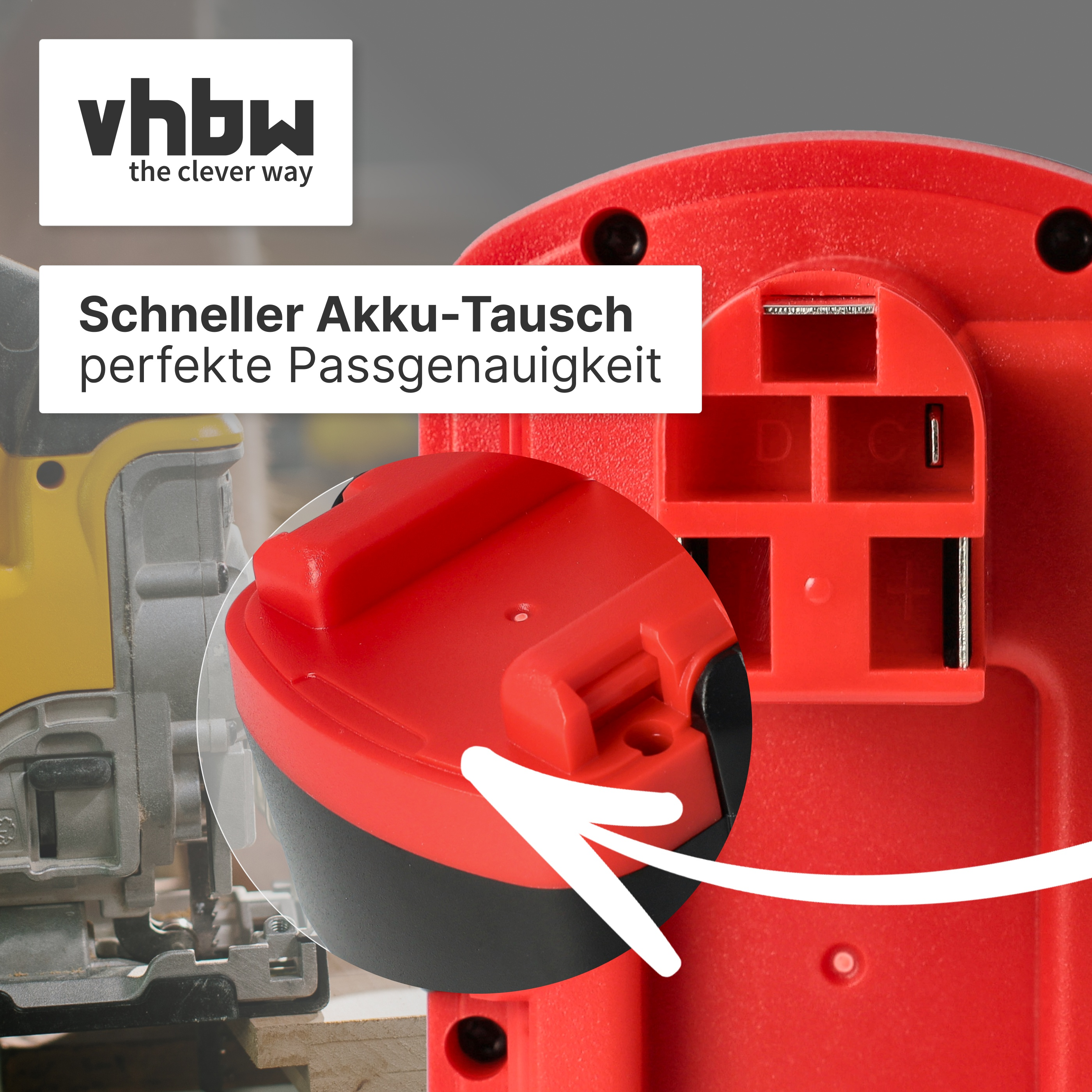 Nahaufnahme eines roten Werkzeugteils mit einem gelben Werkzeug im Hintergrund.