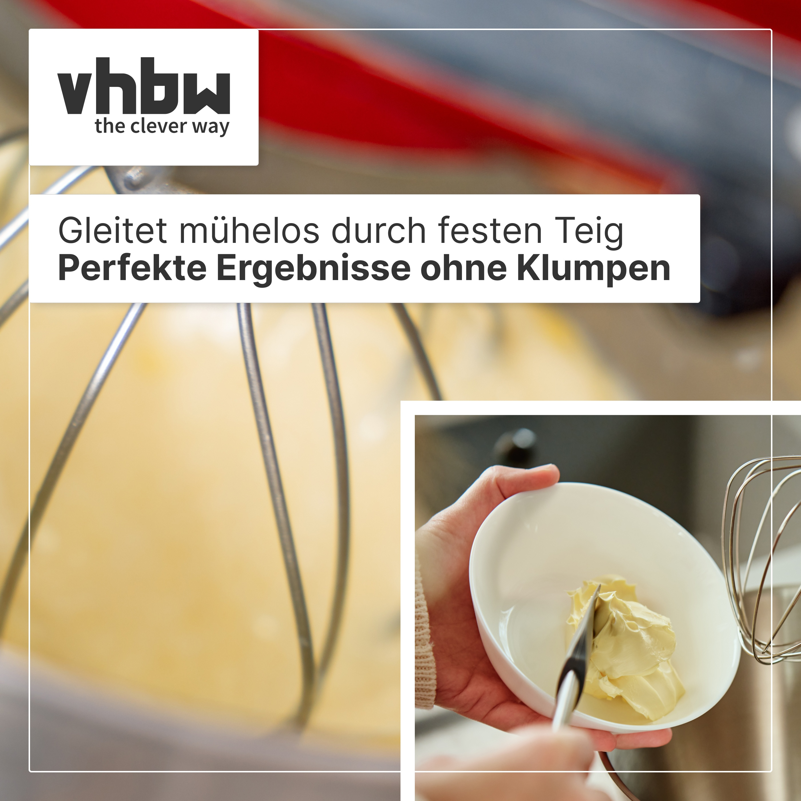 Butter wird in eine weiße Schüssel gegeben, daneben ein Schneebesen.