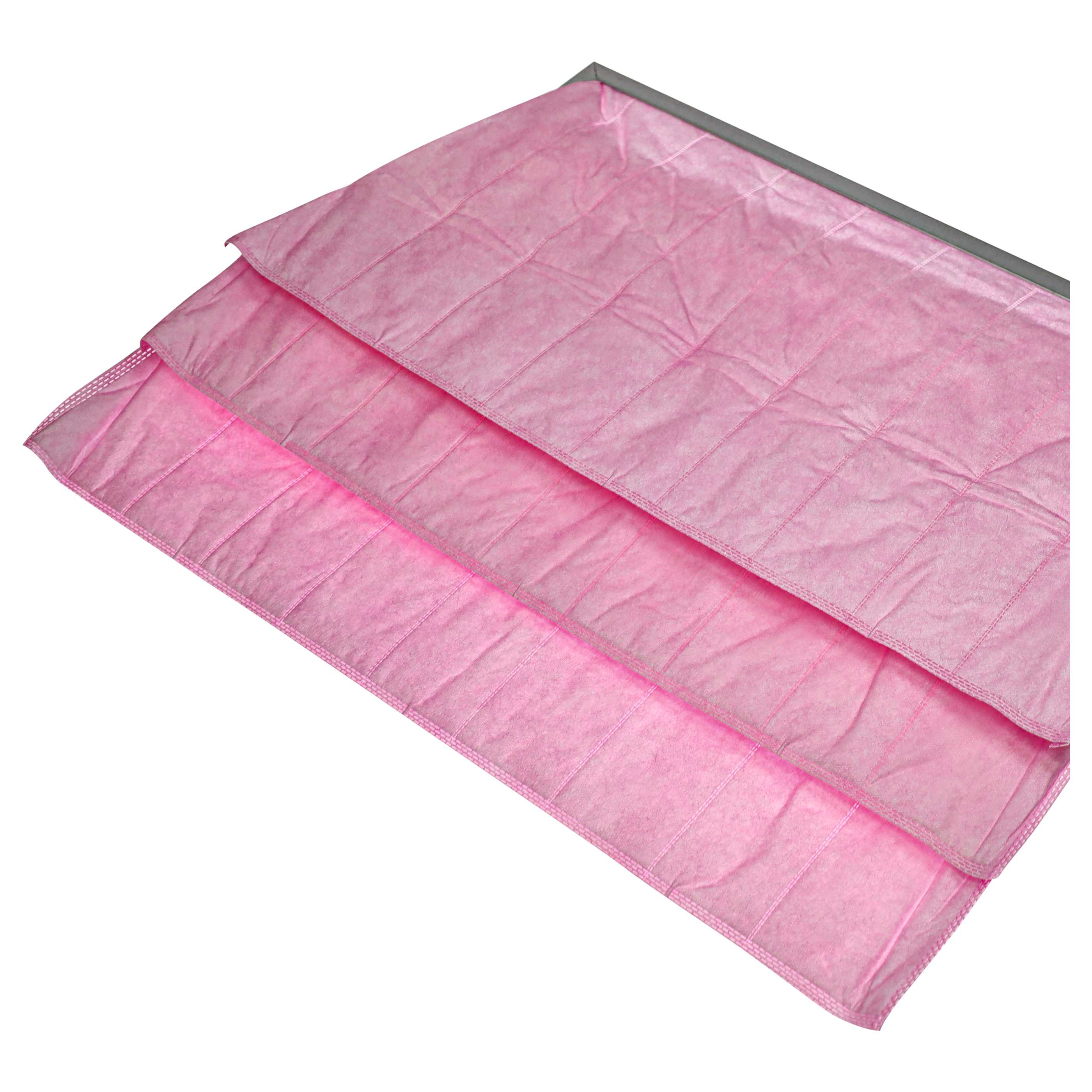 Gesteppte rosa Tücher mit grauer Kante.