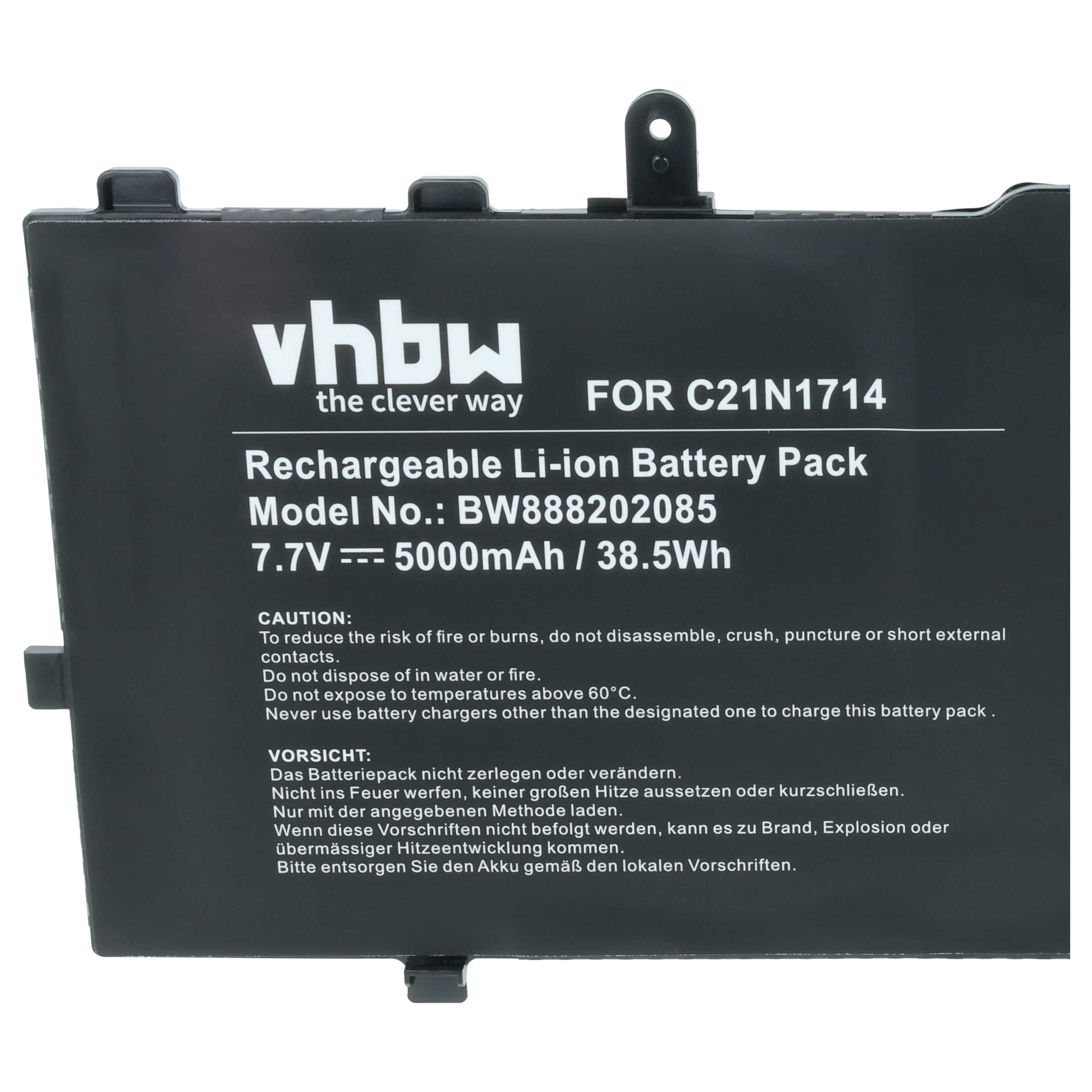 Schwarzer Li-Ion Akku mit vhbw Logo, Modell BW888202085, 7.7V 5000mAh.