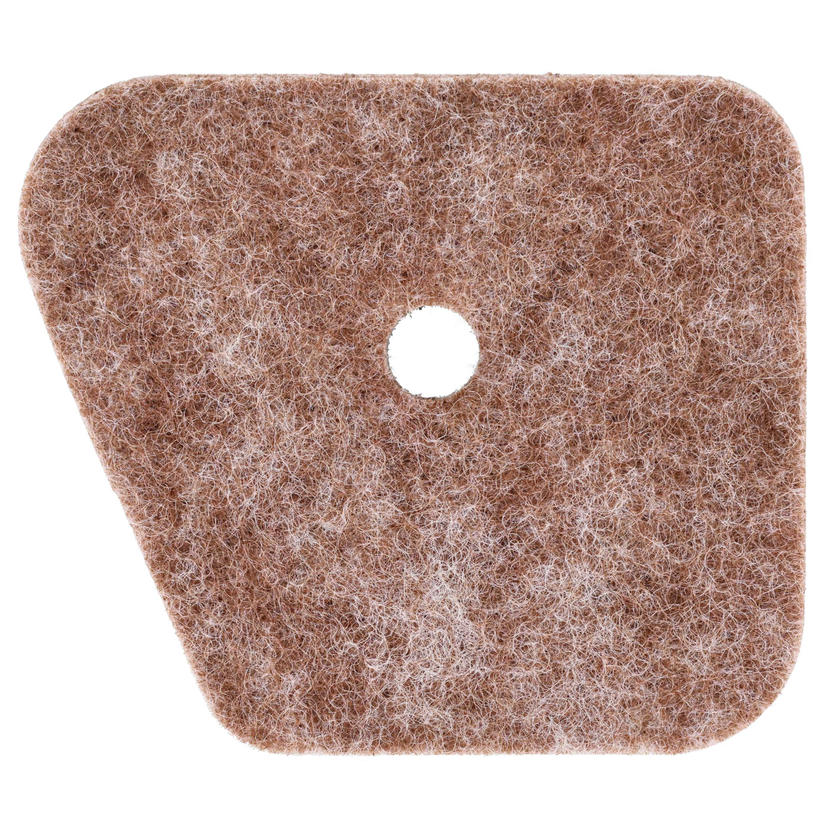 Ein brauner, rechteckiger Filter mit abgerundeten Ecken und einem kreisförmigen Loch in der Mitte.