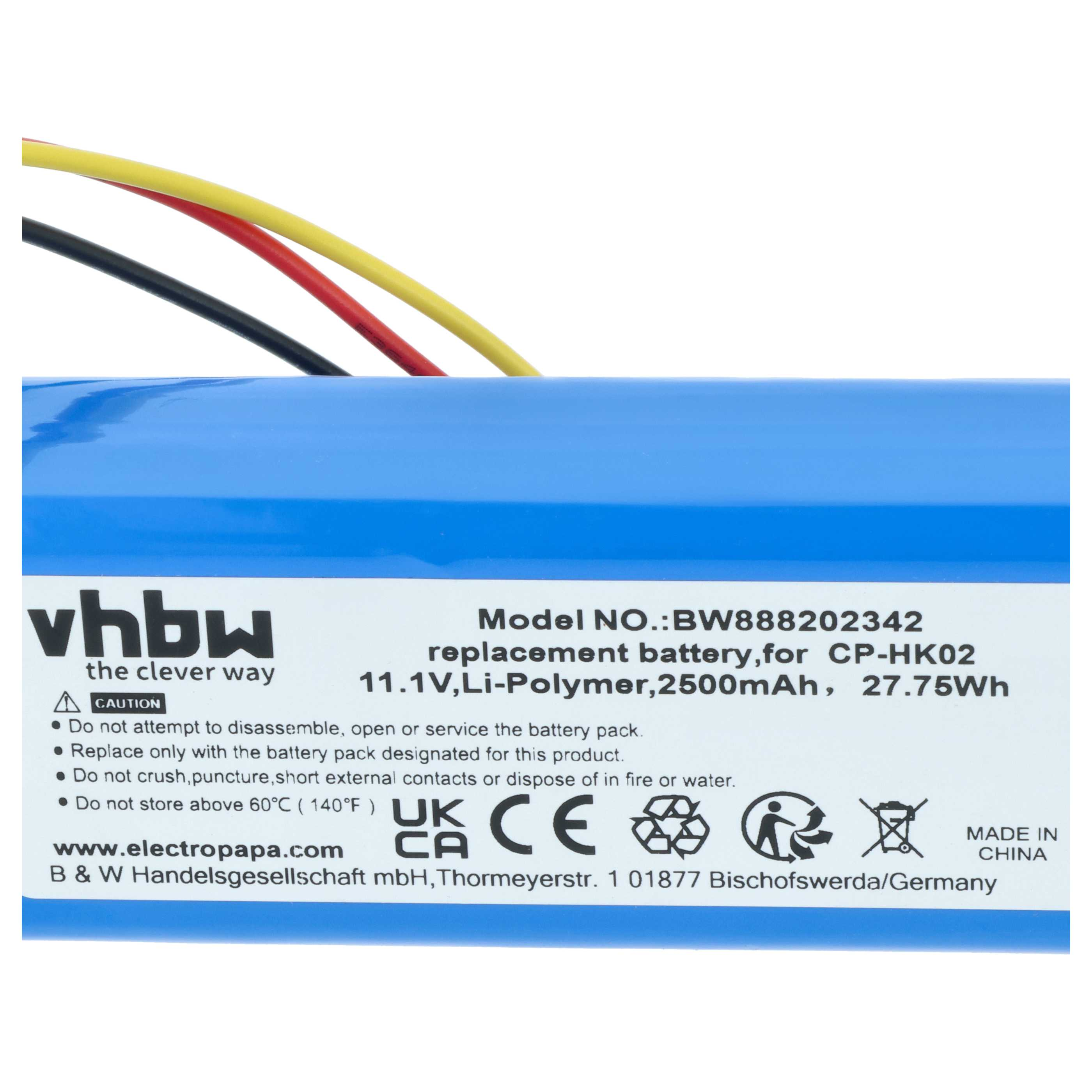 Blauer Akku mit Kabeln, Modell BW888202342, 11.1V, Li-Polymer.