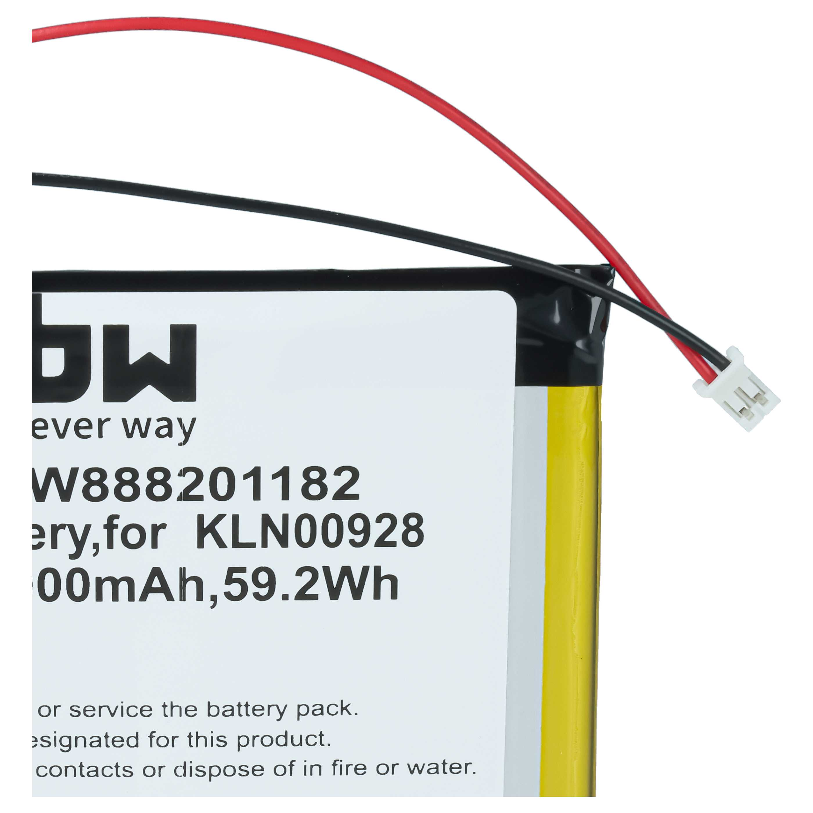 Ein Lithium-Ionen-Akku mit rotem und schwarzem Kabel und einem weißen Stecker.