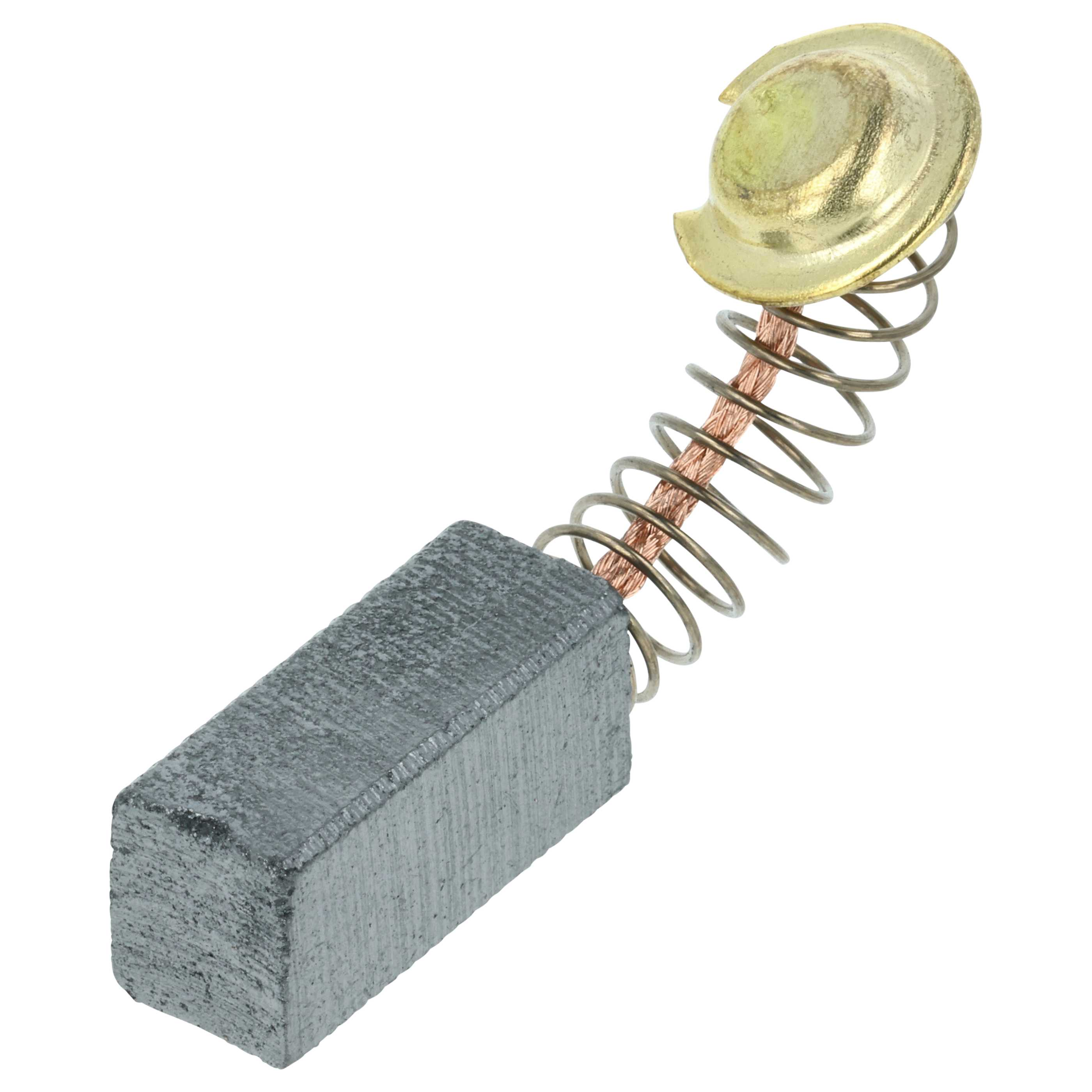 Kohlebürste mit Feder und Kupferspule.