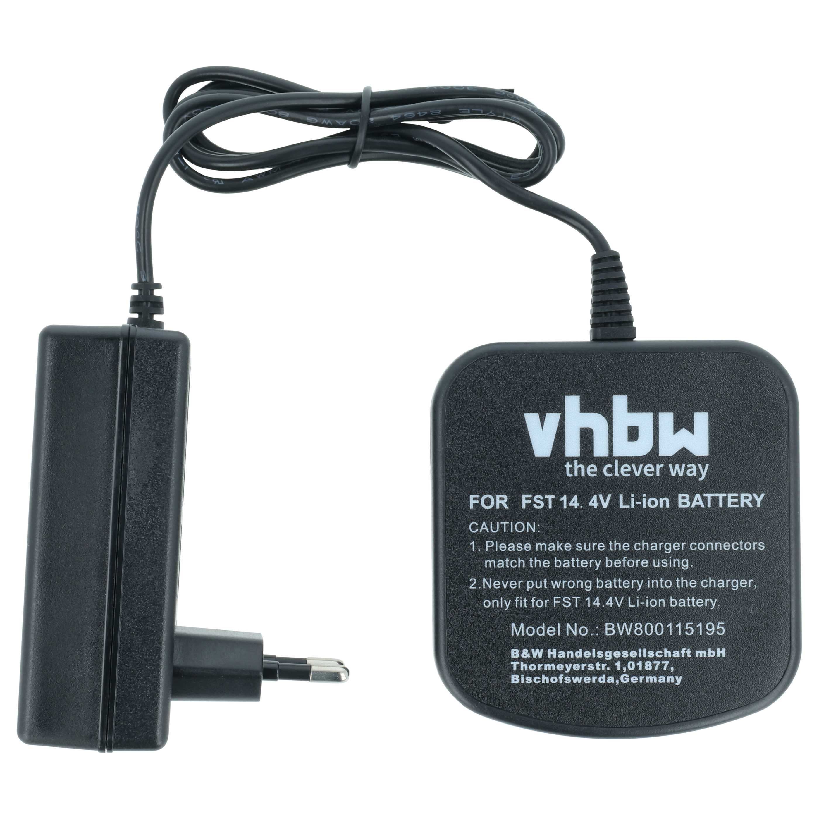Schwarzes Ladegerät mit Kabel für FST 14,4V Li-Ion Akku.
