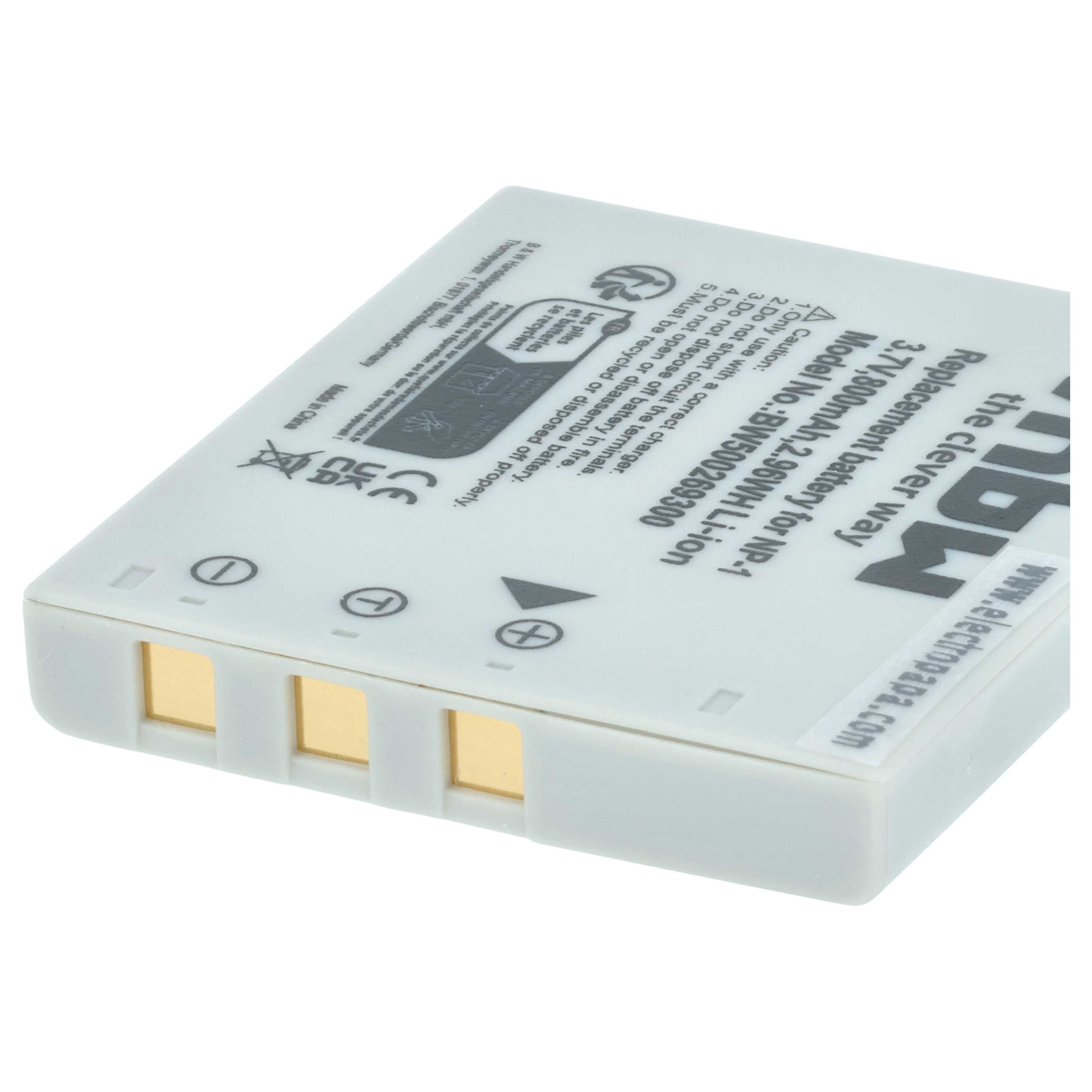 Ein weißer Akku mit goldenen Kontakten und Aufdrucken. Modell BW500269300.