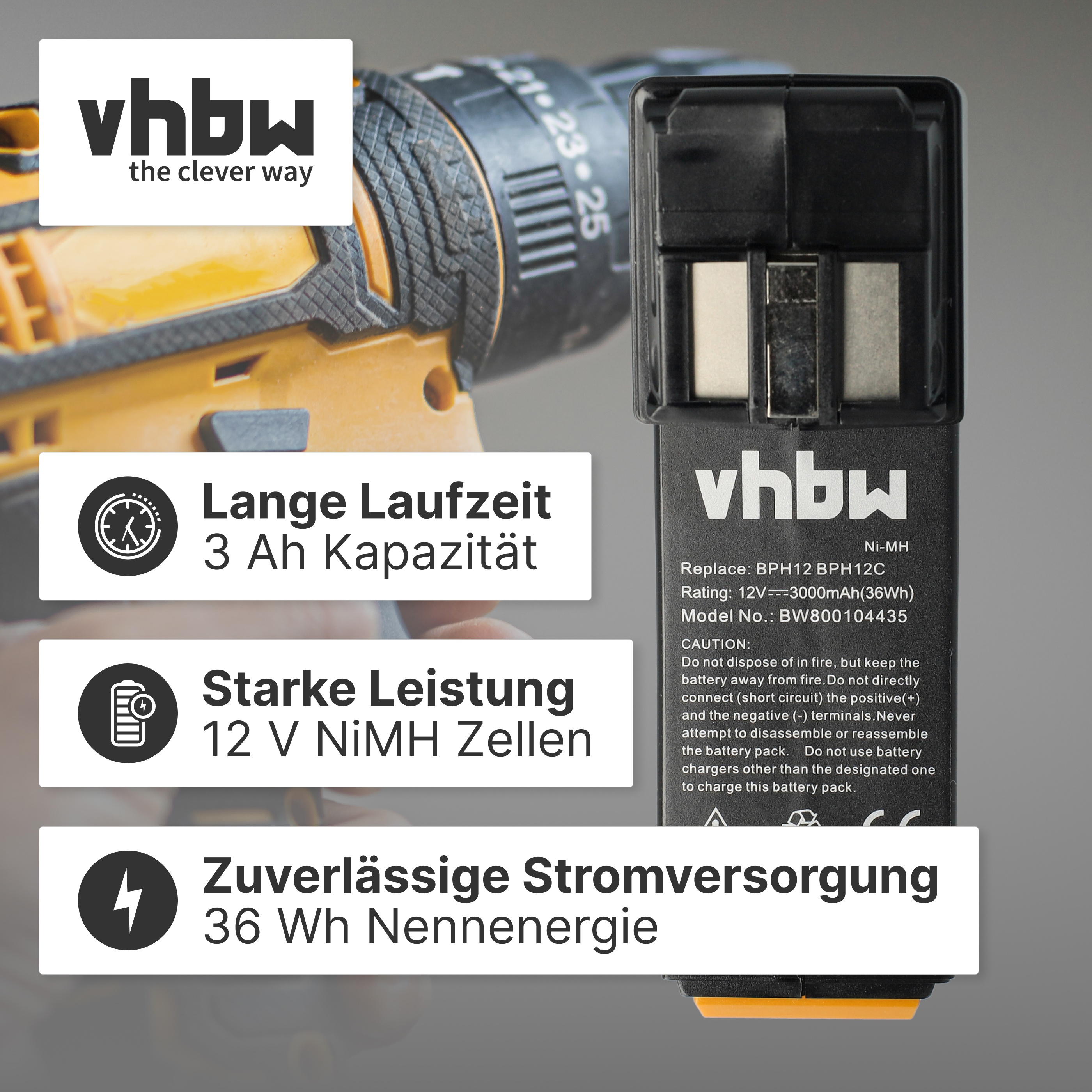 Vhbw Akku mit Bohrmaschine. Lange Laufzeit, starke Leistung, zuverlässige Stromversorgung.
