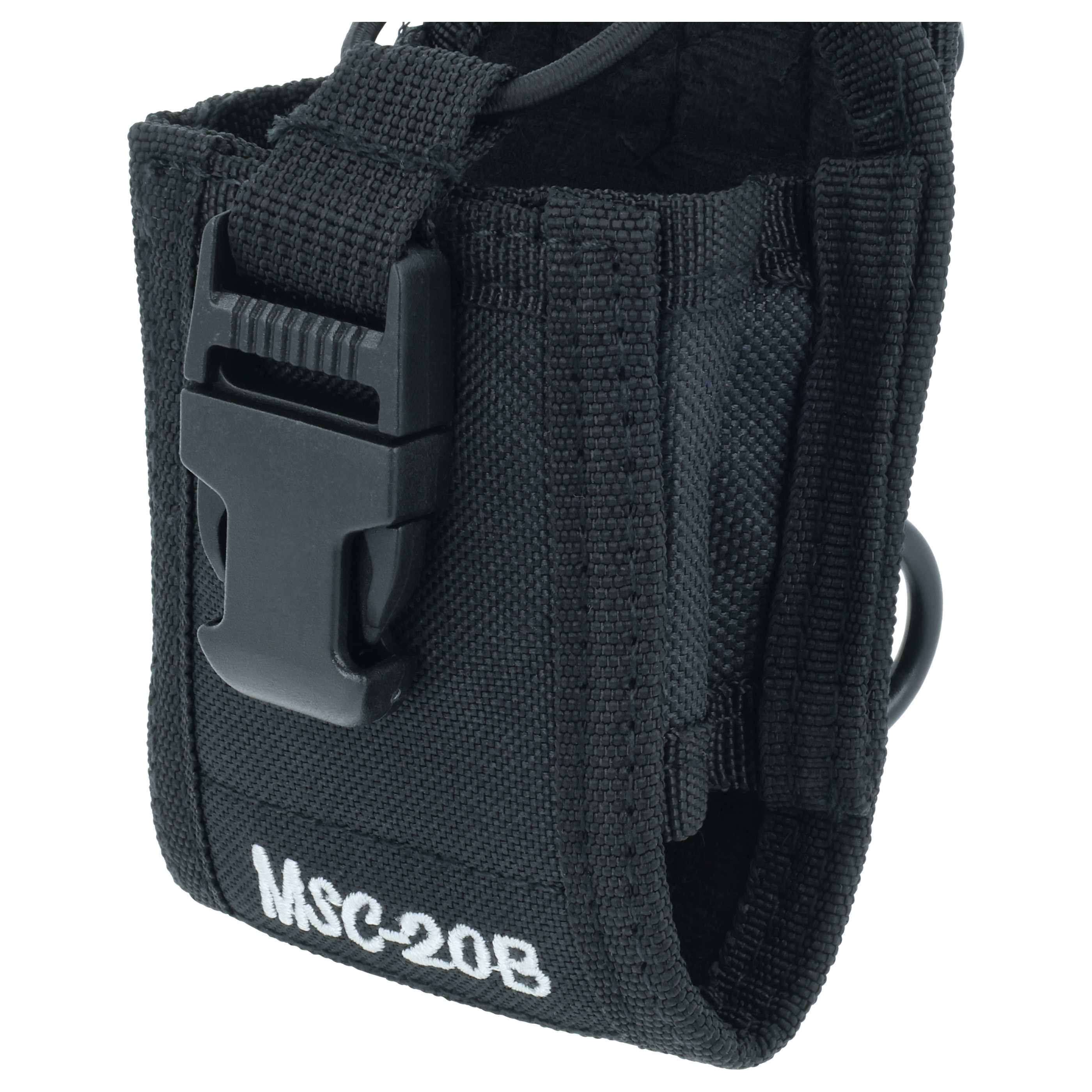 Schwarze Stofftasche mit Klettverschluss und "MSC-20B"-Aufschrift.