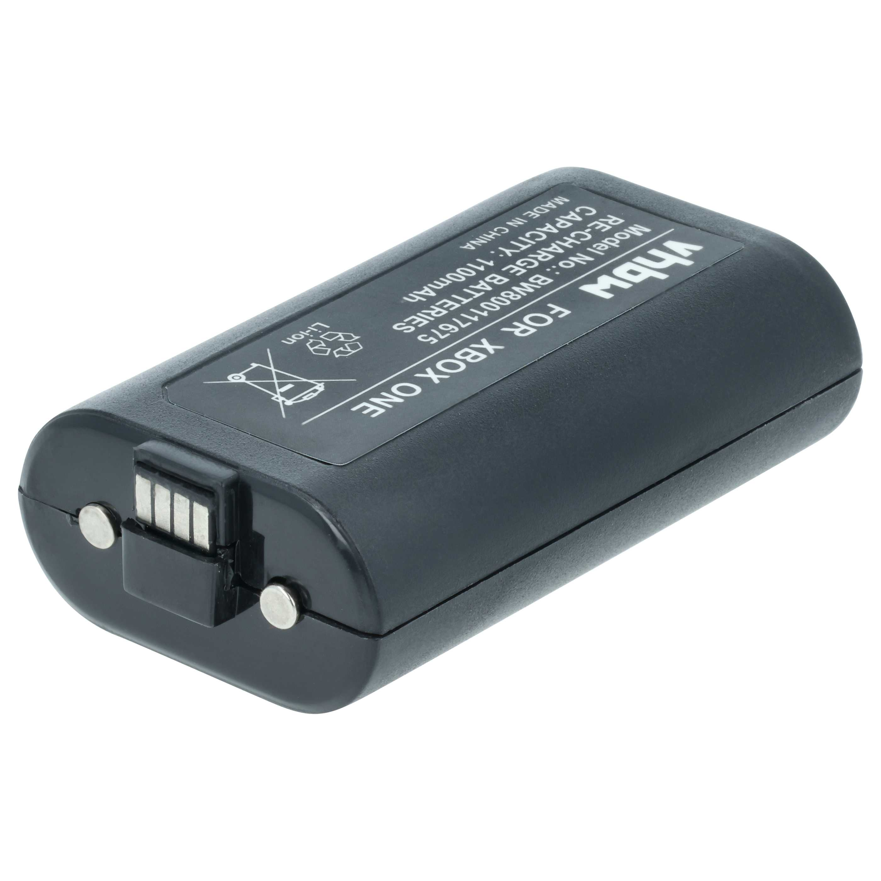 Schwarzer Akku für Xbox One, 1100mAh, mit Kontakten und Beschriftung.