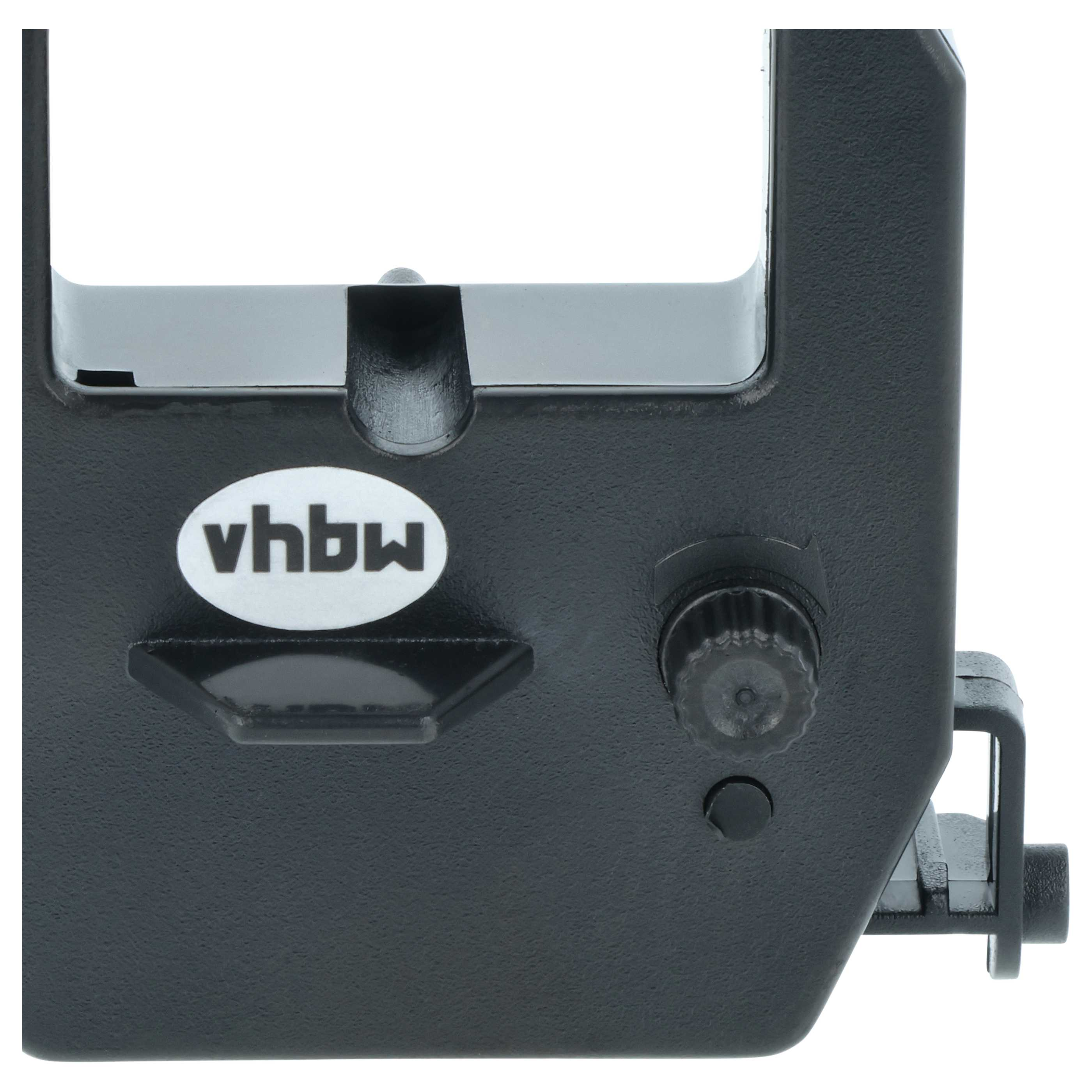 Schwarzer Druckerbandkassettenhalter mit weißem vhbw-Logo und Einstellrad.