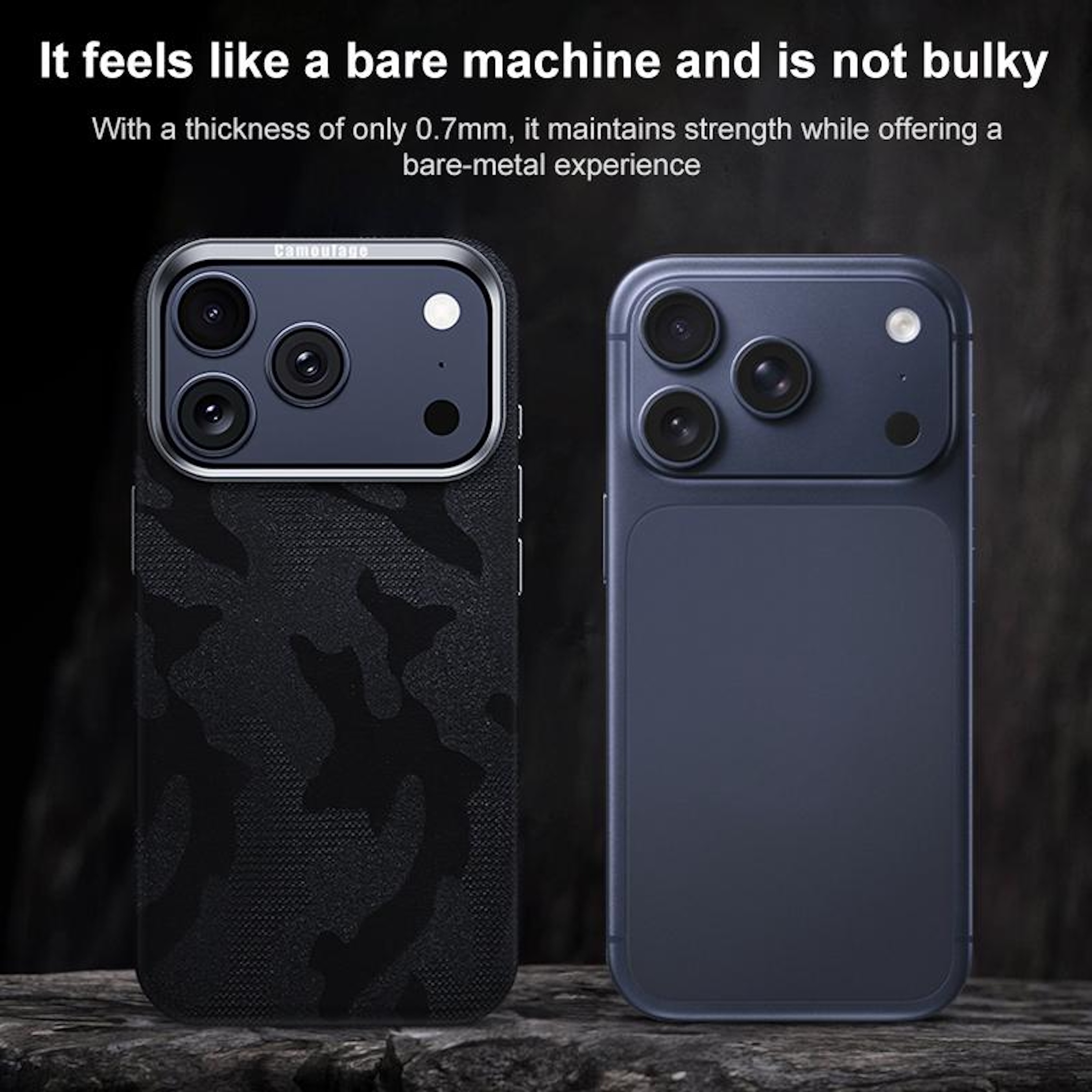 Zwei iPhones liegen nebeneinander. Eines hat eine Tarnmusterhülle.