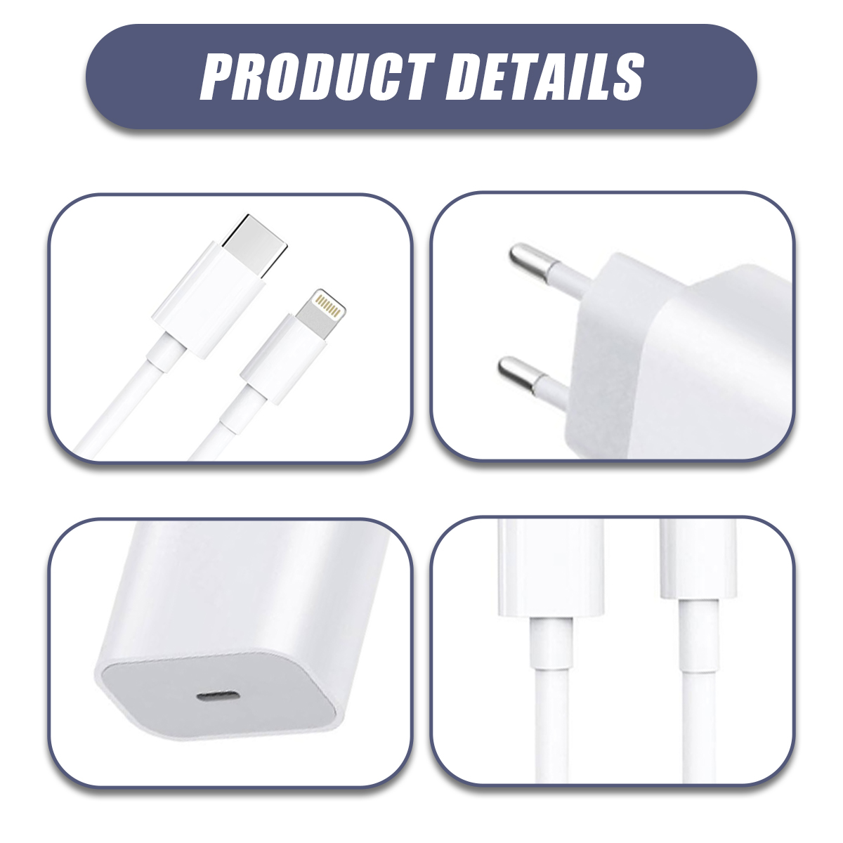 Weiße Ladekabel und ein weißer Stecker.