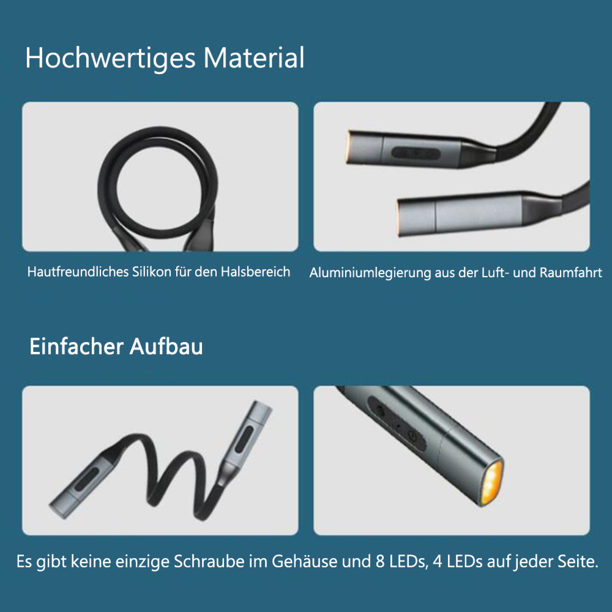 Flexibles Licht mit Silikonhals und Aluminiumkörper, 8 LEDs.