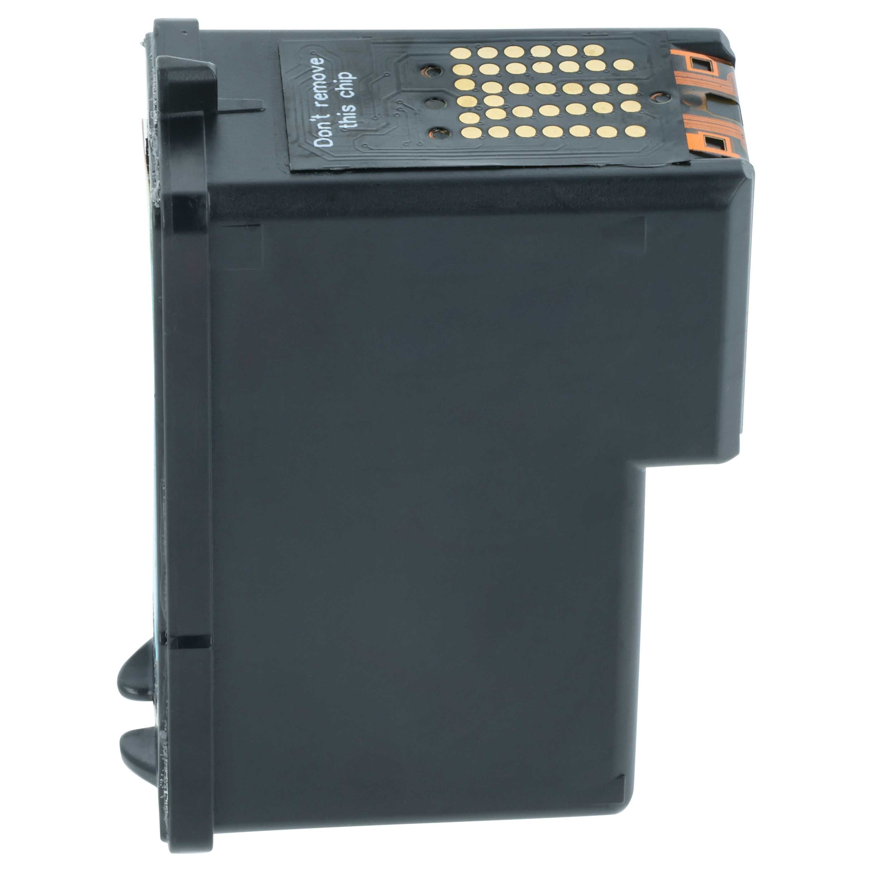 Schwarze Tintenpatrone mit goldenen Kontakten und Aufdruck 'Don't remove this chip'.