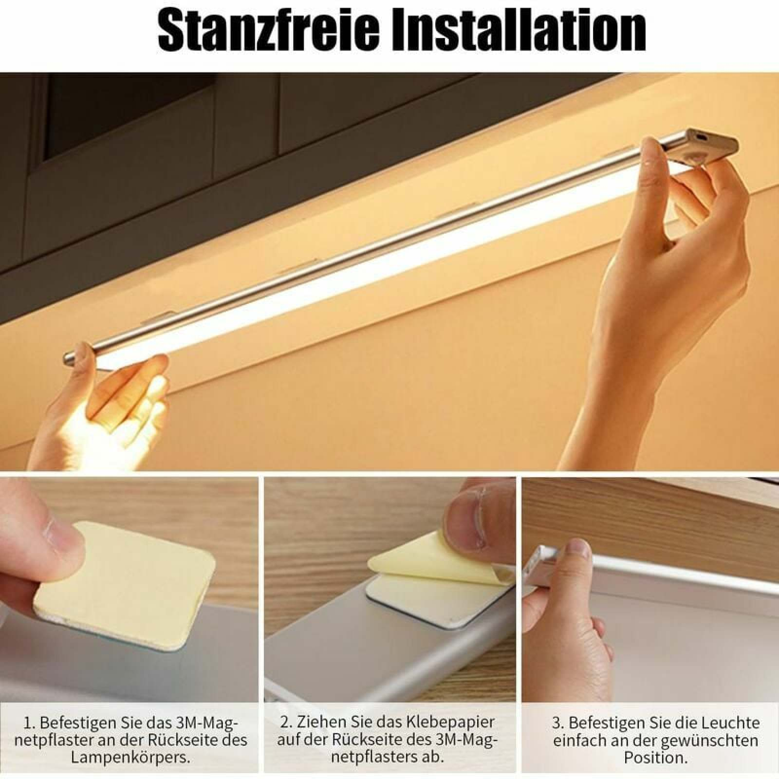 Anleitung zur stanzfreien Montage einer LED-Leiste mit Magnet.